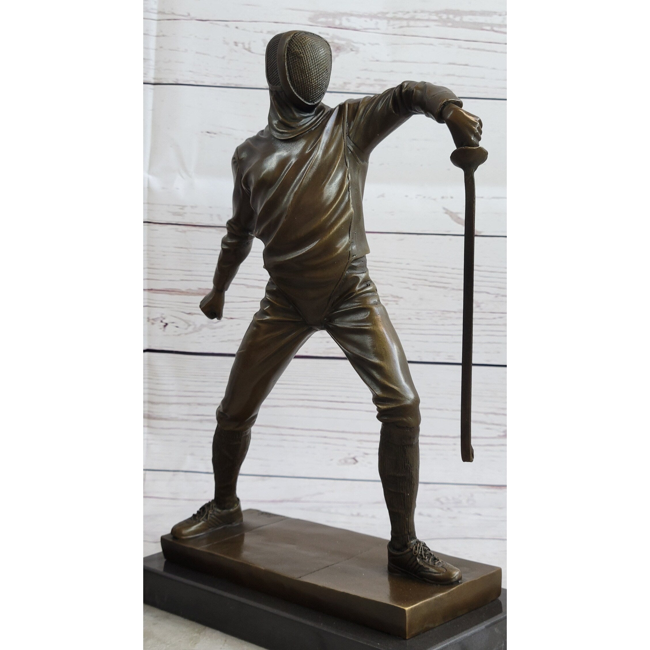 Pair Of Fencers Fencing Bronze Bookend Sculptures Figurines On Marble Base