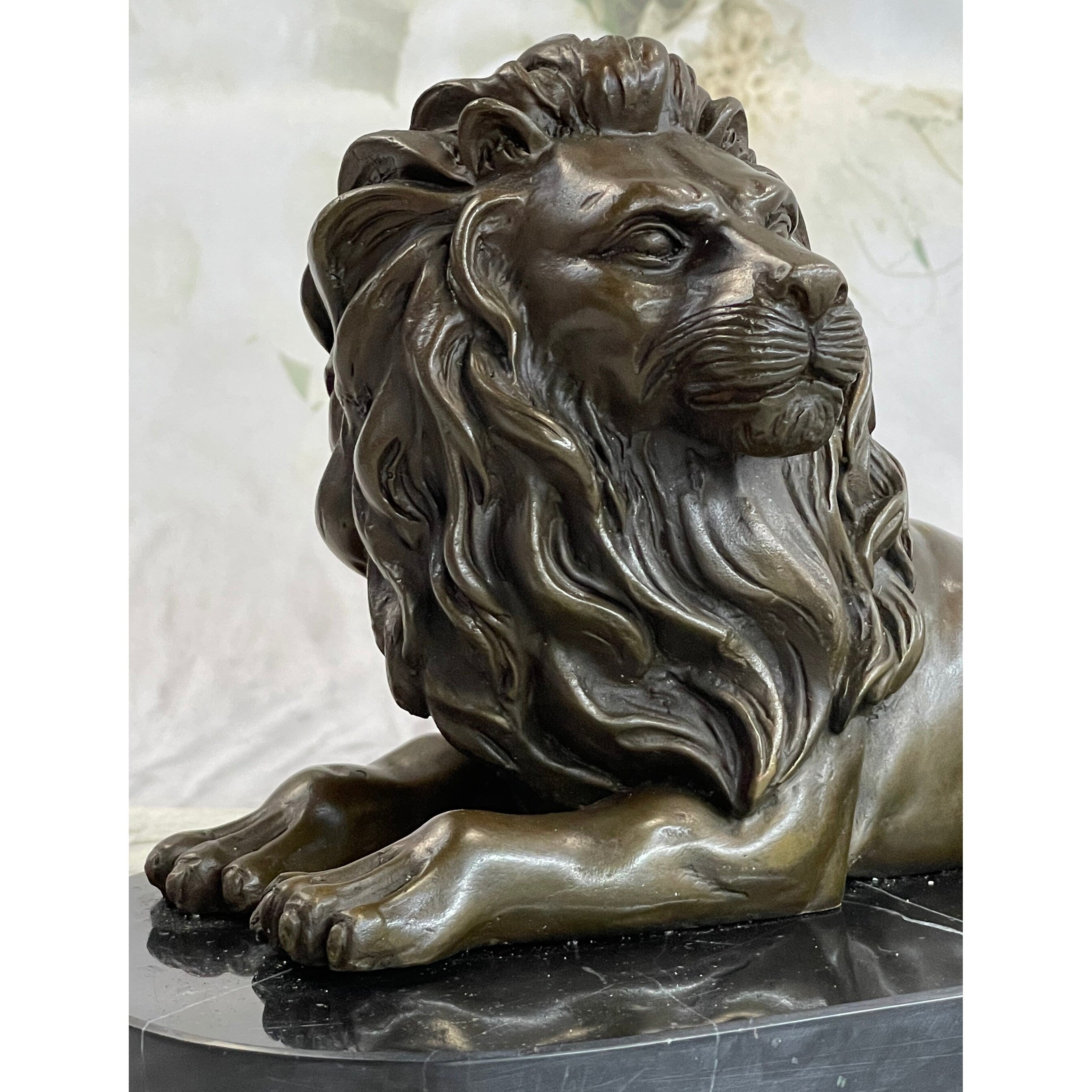 Guardian Lion Bronze Metal Statue Sculpture Desktop Signed Art Marble Base 6 Inches X 10 Inches