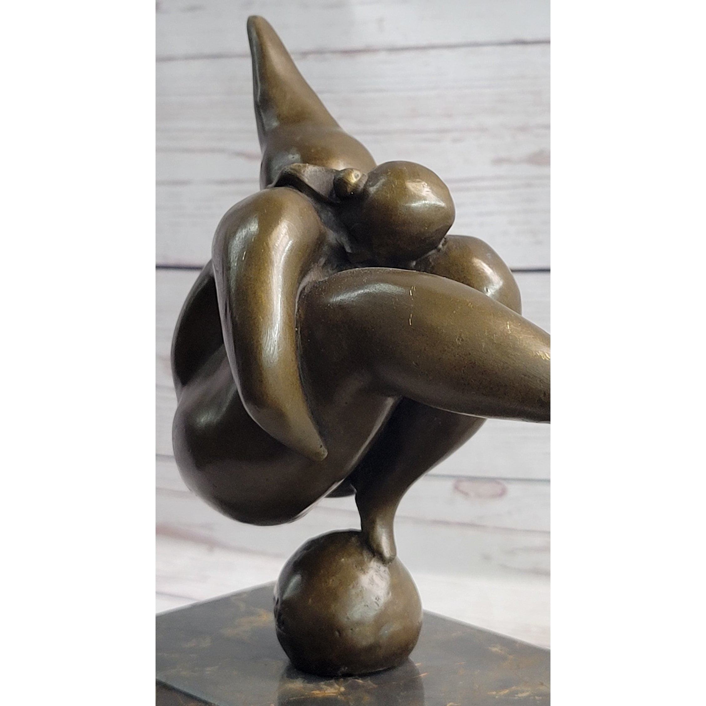 Abstract Curvy Bbw Woman Balancing On Ball Bronze Statue Sculpture Figure 11 Inches X 7 Inches