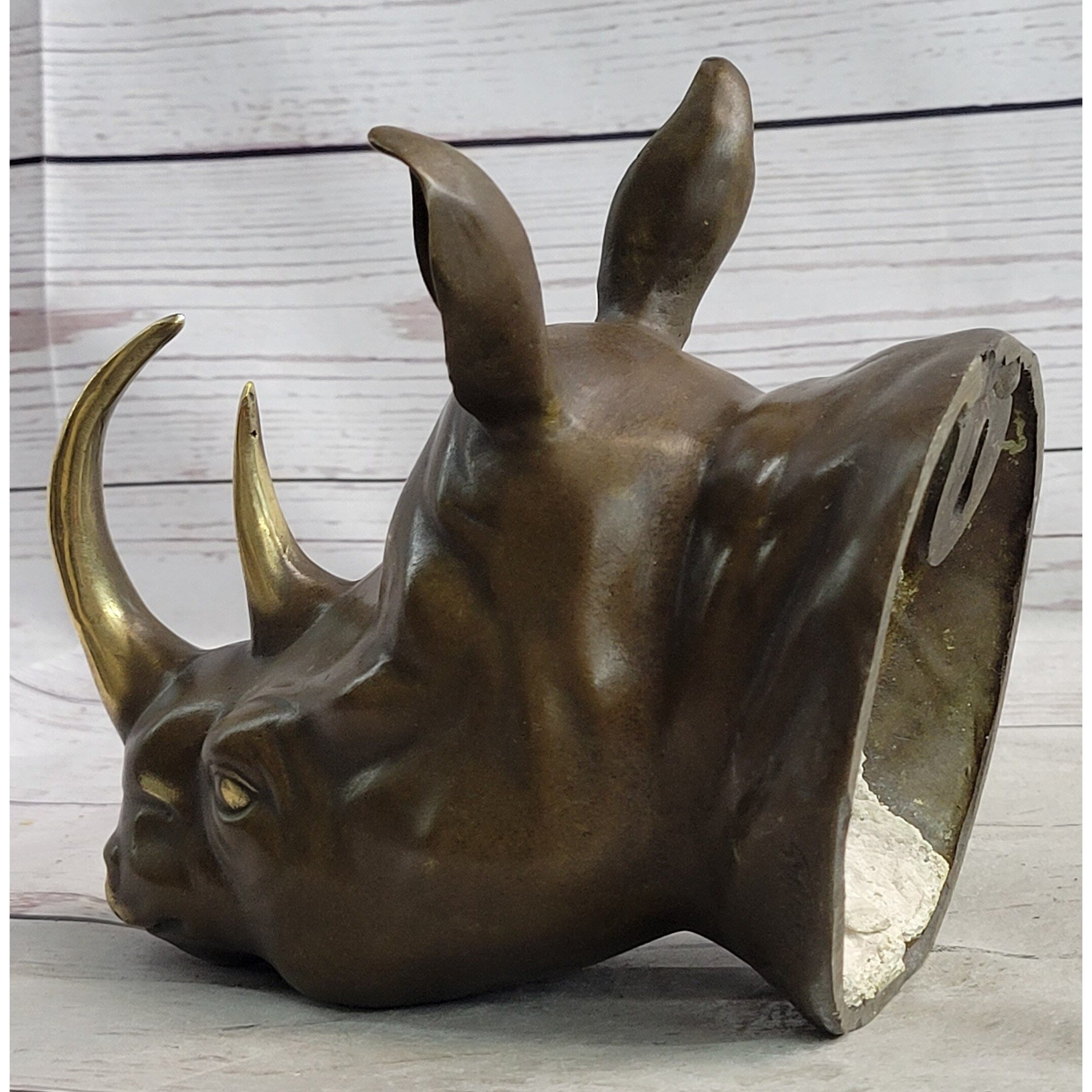 Wall Mounted Hanging Bronze Metal Rhinoceros Rhino Bust Sculpture Decor Trophy Room