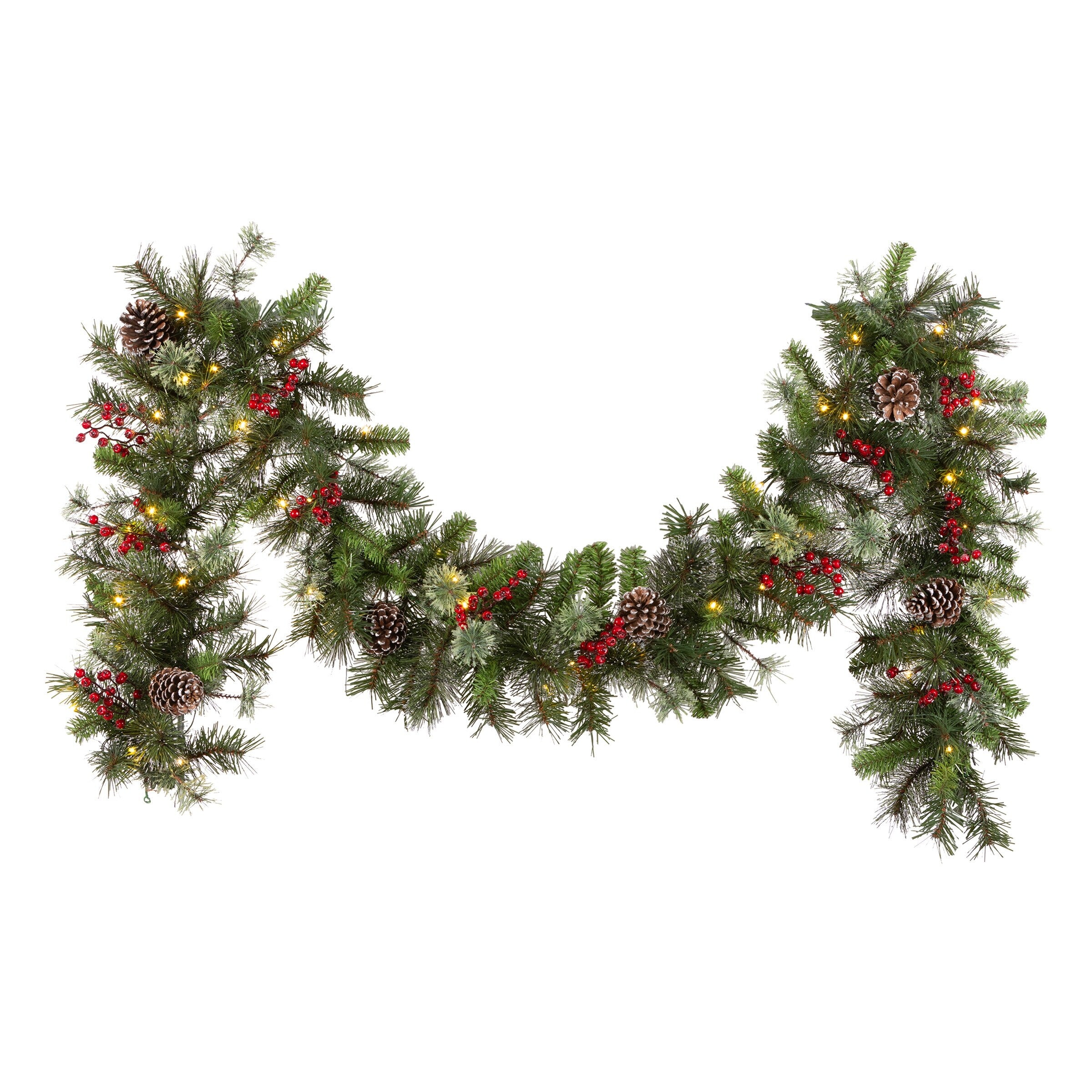 National Tree Company 9 ft. Pre-lit Iced Berry Pine Artificial Christmas Garland with Iced Berries and Glittered Pine Cones