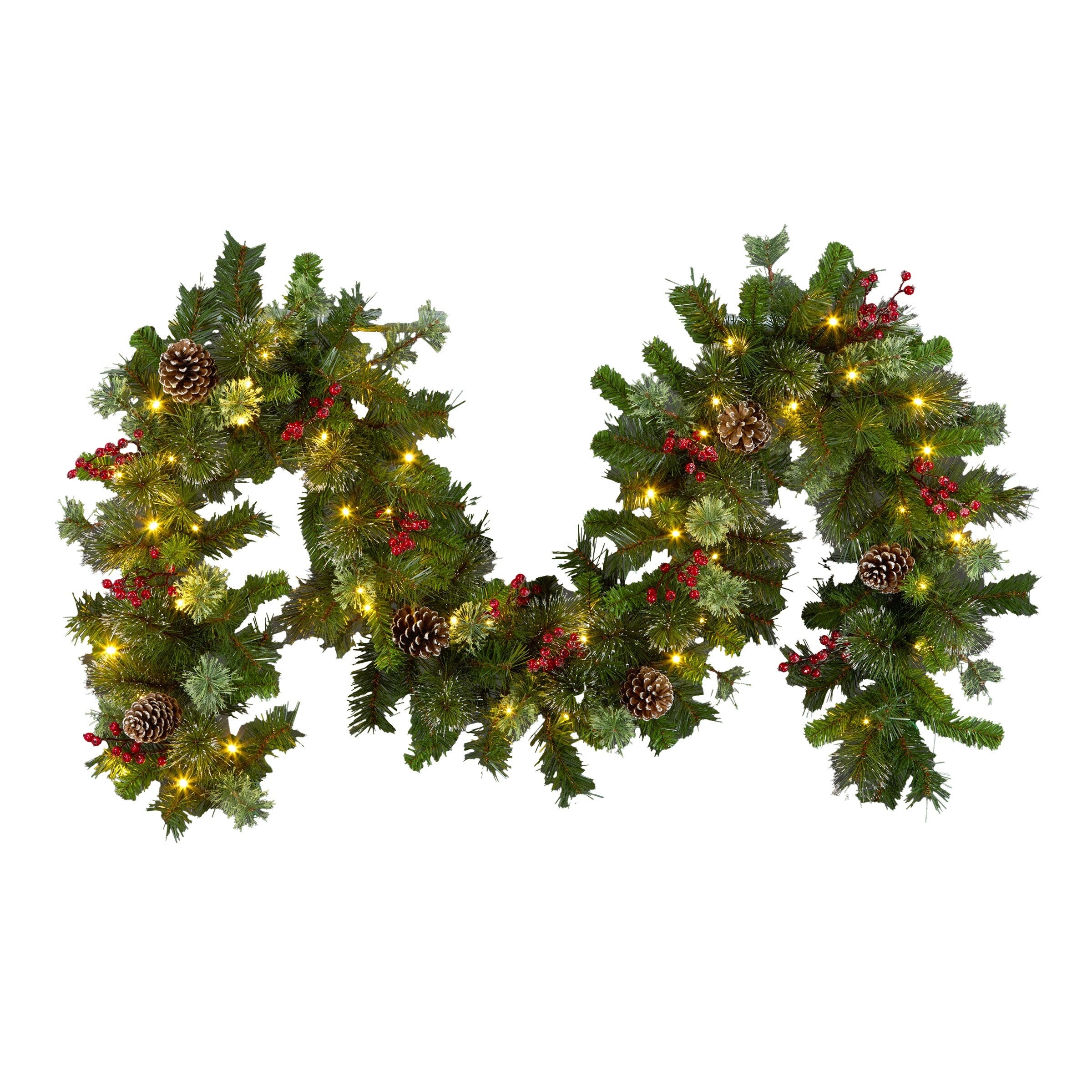 National Tree Company 9 ft. Pre-lit Iced Berry Pine Artificial Christmas Garland with Iced Berries and Glittered Pine Cones