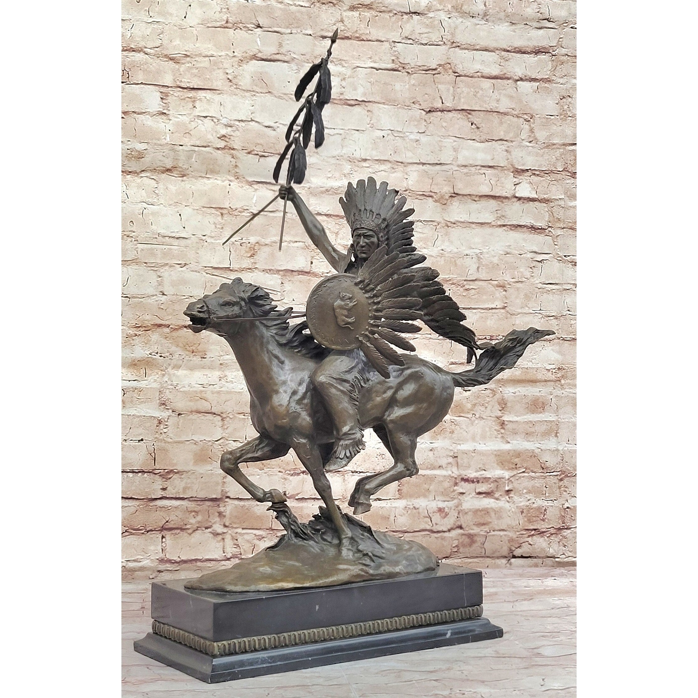 Native American Indian Warrior On Horseback - Signed Original Bronze Sculpture By Milo