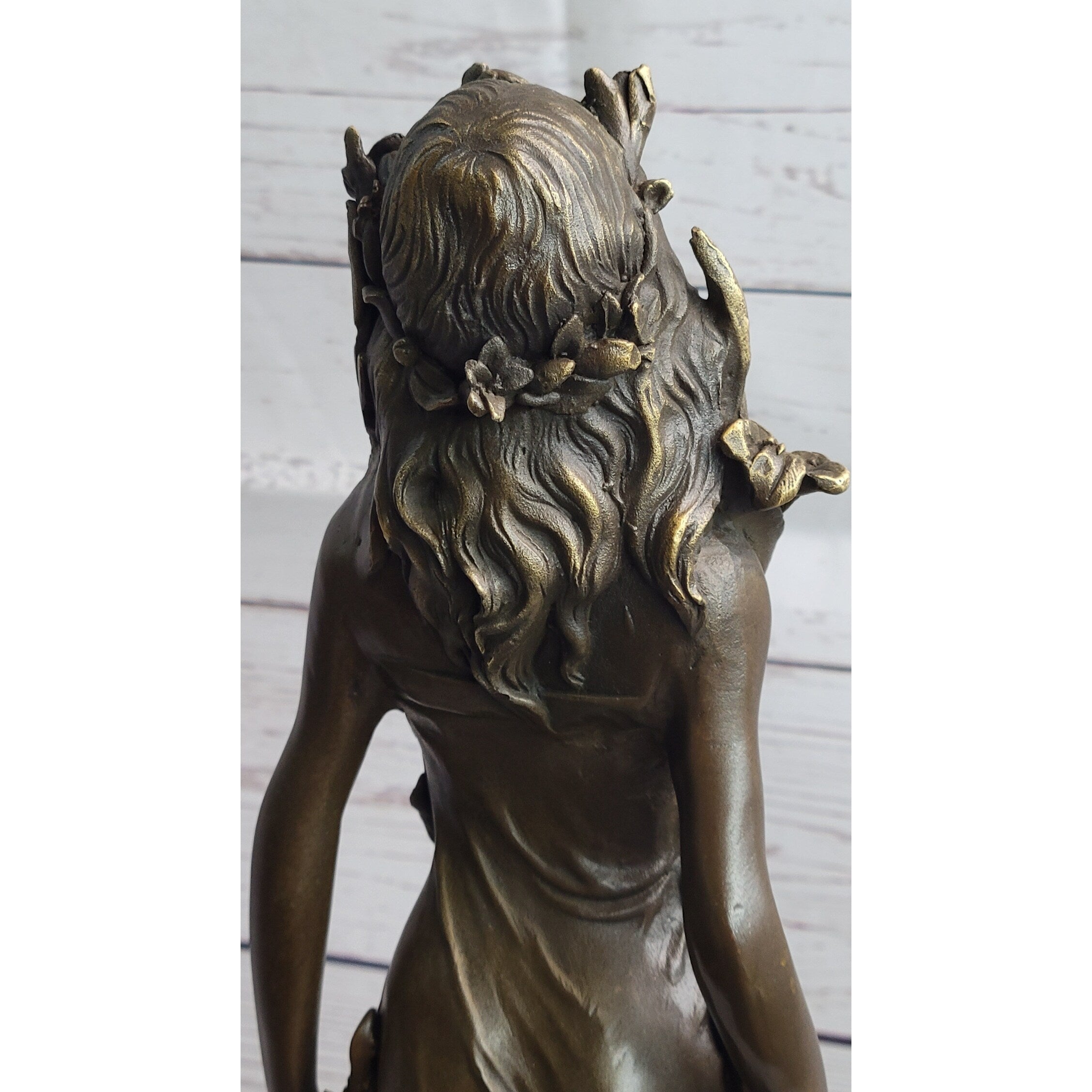 Nymph Girl With Floral Hair Crown Bronze Sculpture Statue Fantasy Art Decor Signed Original Vitaleh