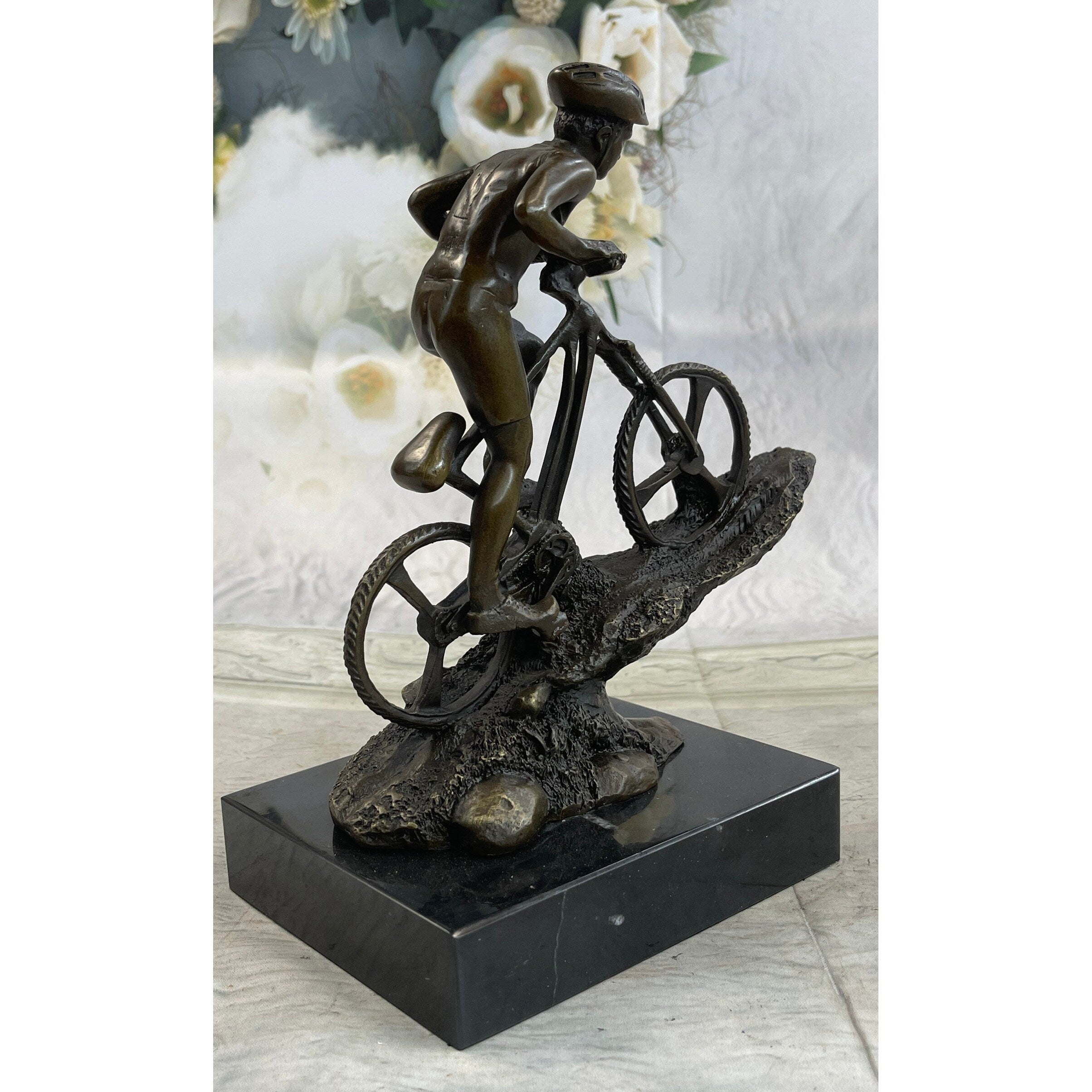 Signed: Nick Bronze Sculpture Biking Sport Statue Man On Bike Bicycle Great Deal!