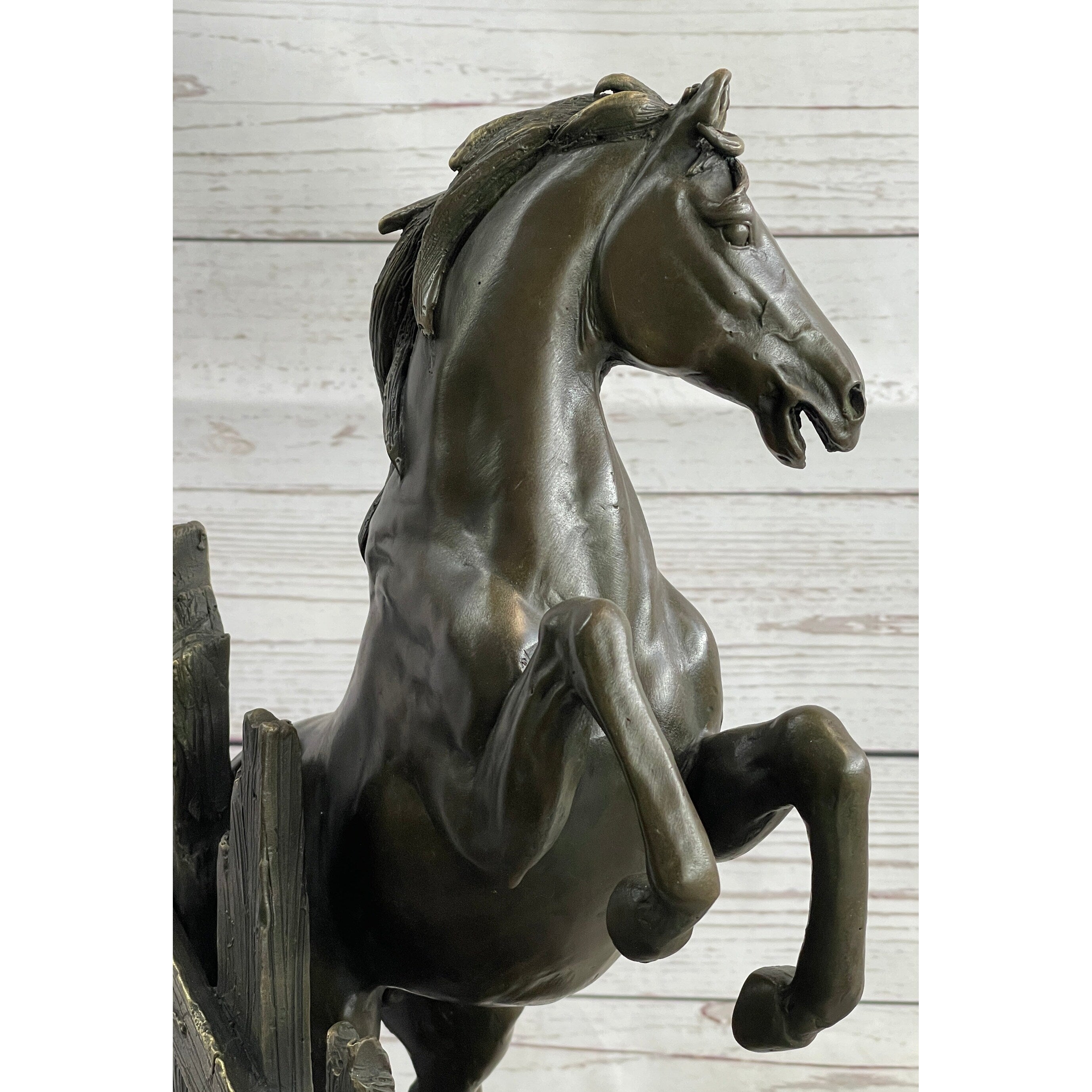 Vintage Horse Figurine Metal Rearing Wild Pony Equine Collectible Bronze Figure