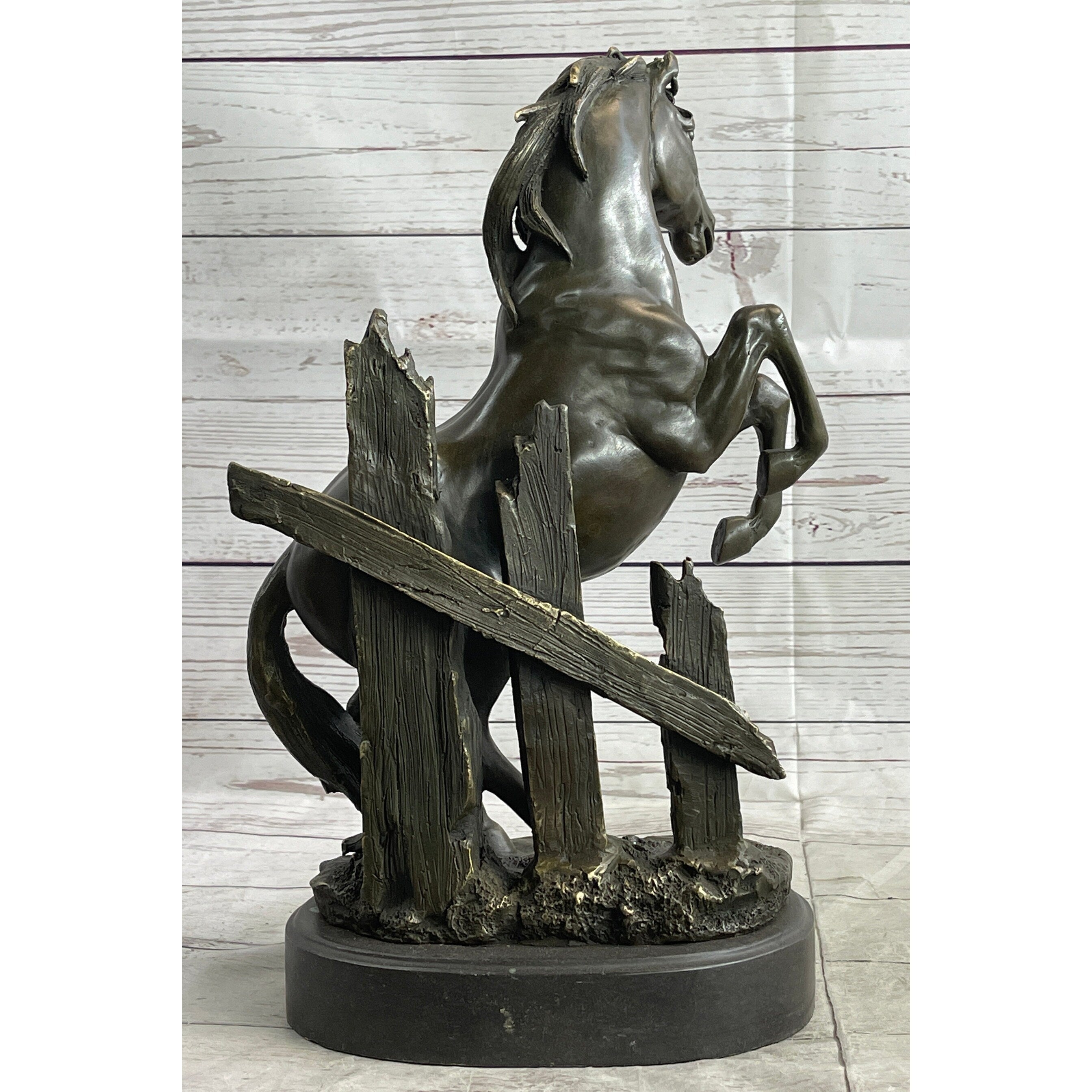 Vintage Horse Figurine Metal Rearing Wild Pony Equine Collectible Bronze Figure