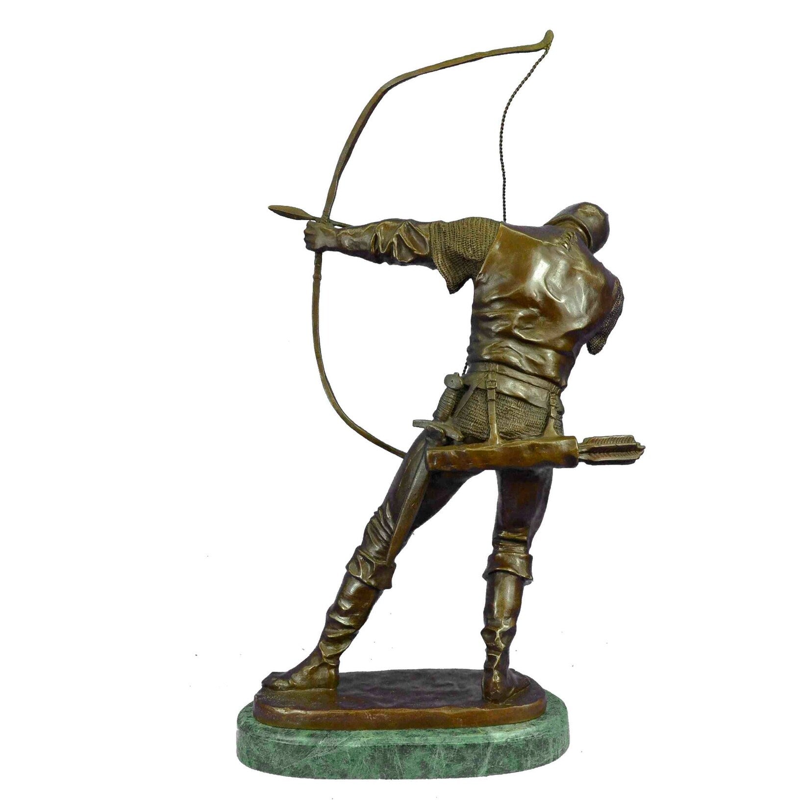 HandmadeBronze Sculpture Soldier Warrior Bow Arrow Hot Cast Green Marble