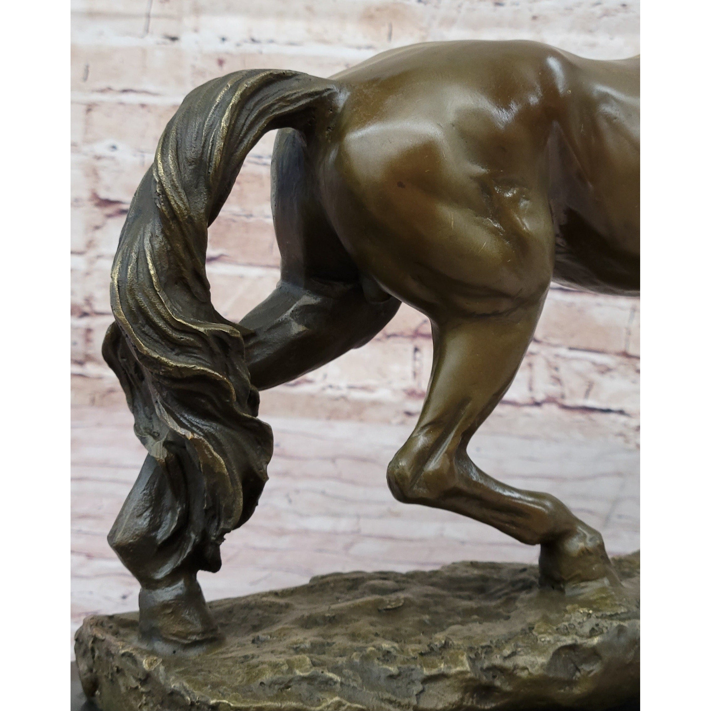 Thoroughbred Horse Show Dressage Stallion Mare Bronze Sculpture Statue Figure On Marble Base