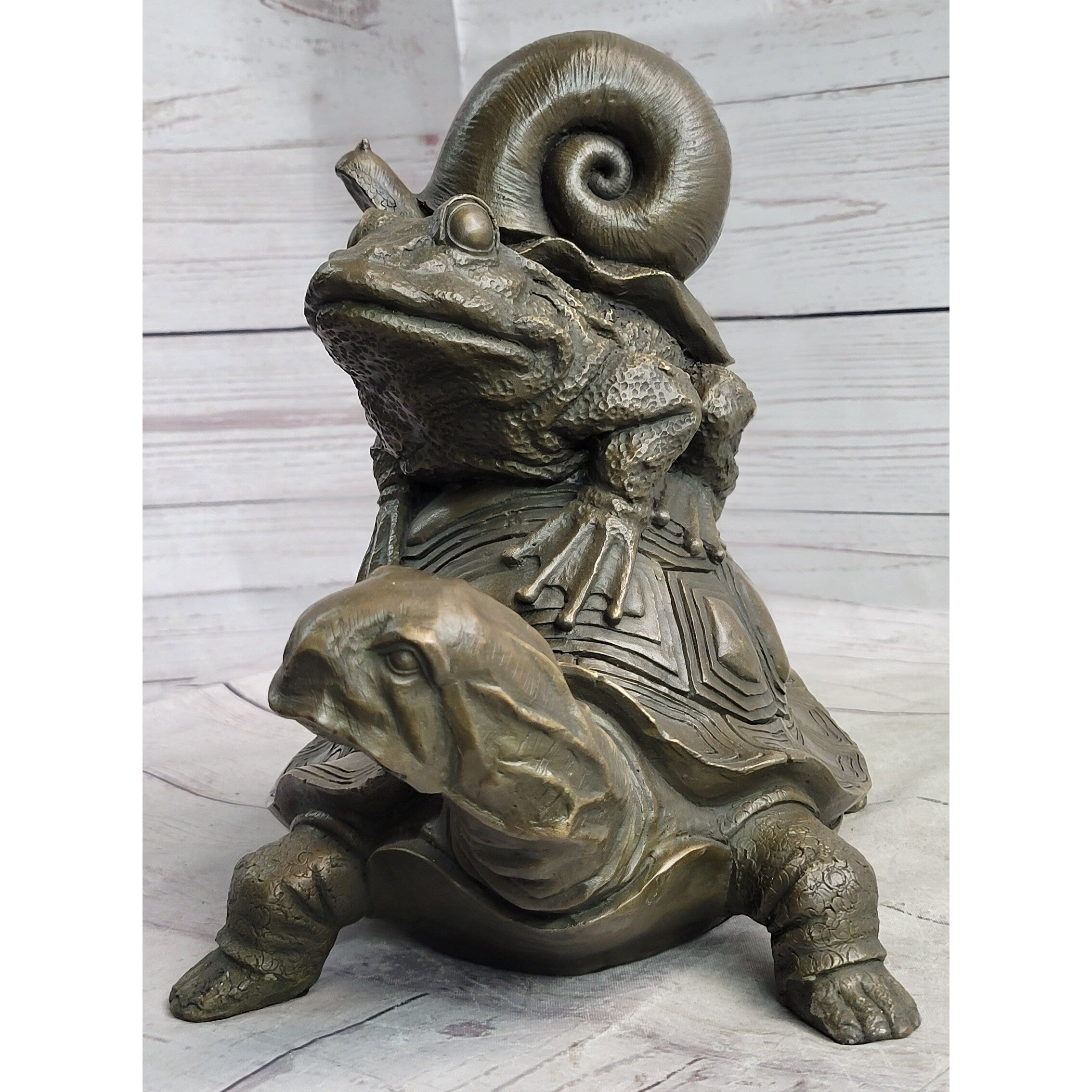 Tortoise Frog Snail Bronze Metal Figurine Sculpture Original Signed Art Figure