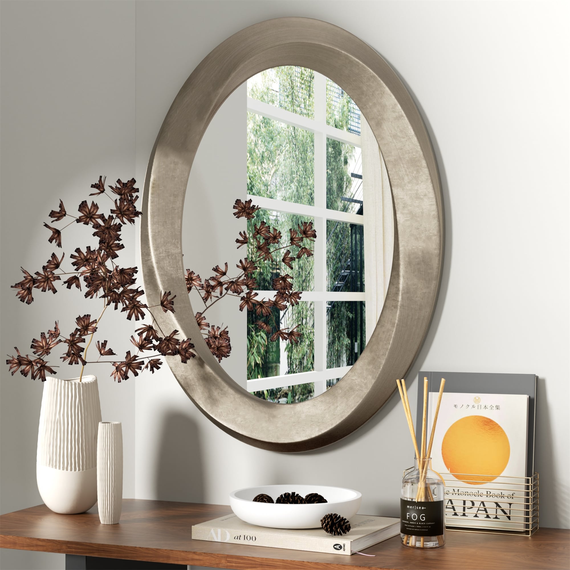 Durable Antique Art Wall Mirror w/Brushed Beveled Frame for Home Decor