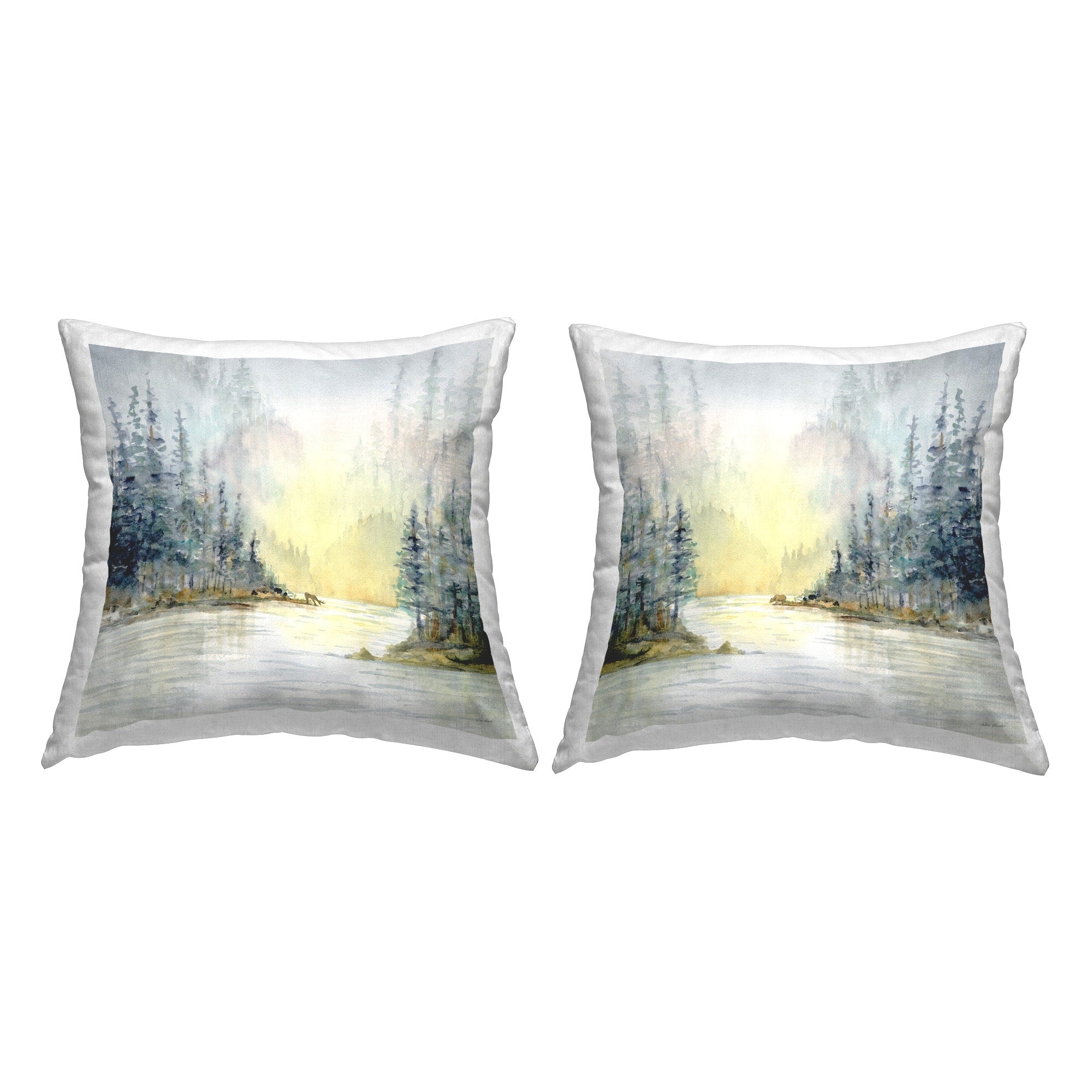 Stupell Distant Deer Bear Pine Trees Decorative Printed Throw Pillow Design by Paul Brent (Set of 2)