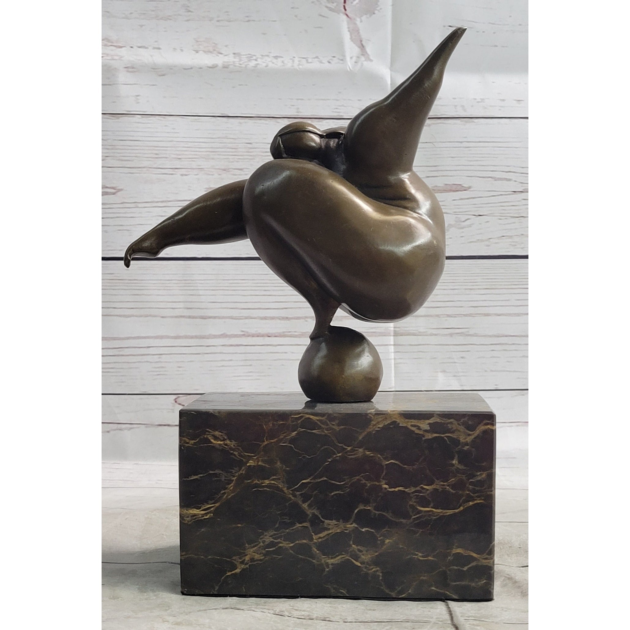 Abstract Curvy Bbw Woman Balancing On Ball Bronze Statue Sculpture Figure 11 Inches X 7 Inches