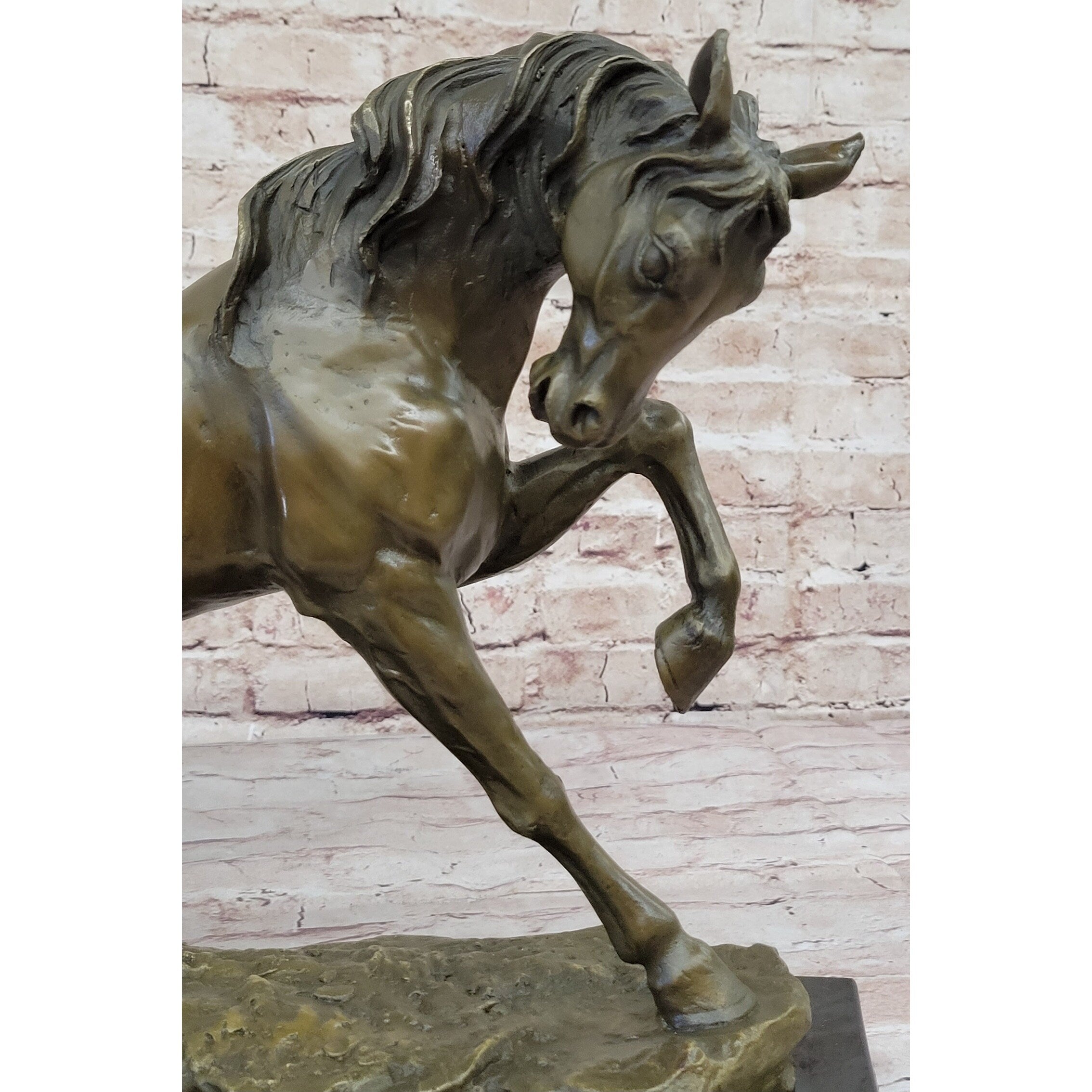 Thoroughbred Horse Show Dressage Stallion Mare Bronze Sculpture Statue Figure On Marble Base