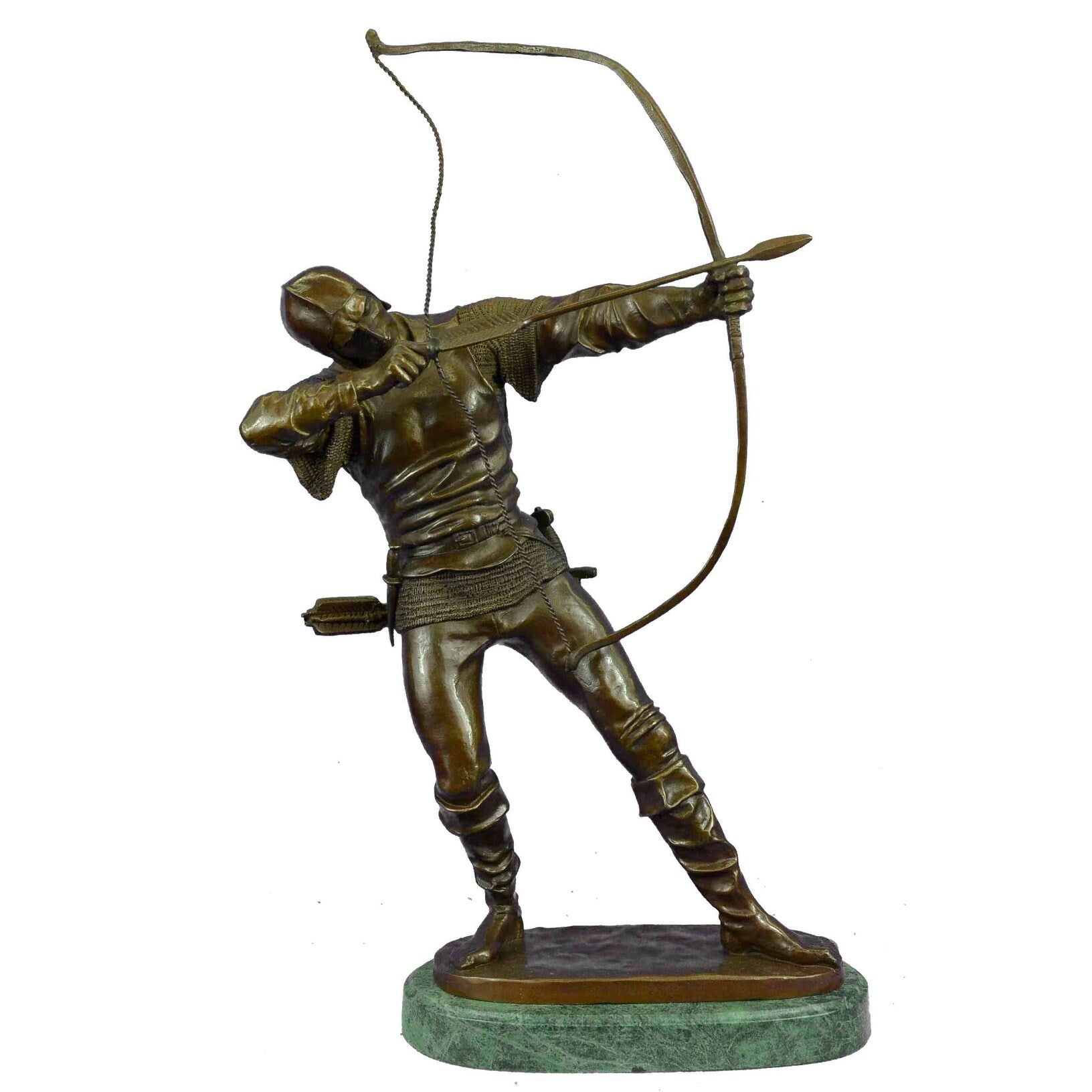 HandmadeBronze Sculpture Soldier Warrior Bow Arrow Hot Cast Green Marble