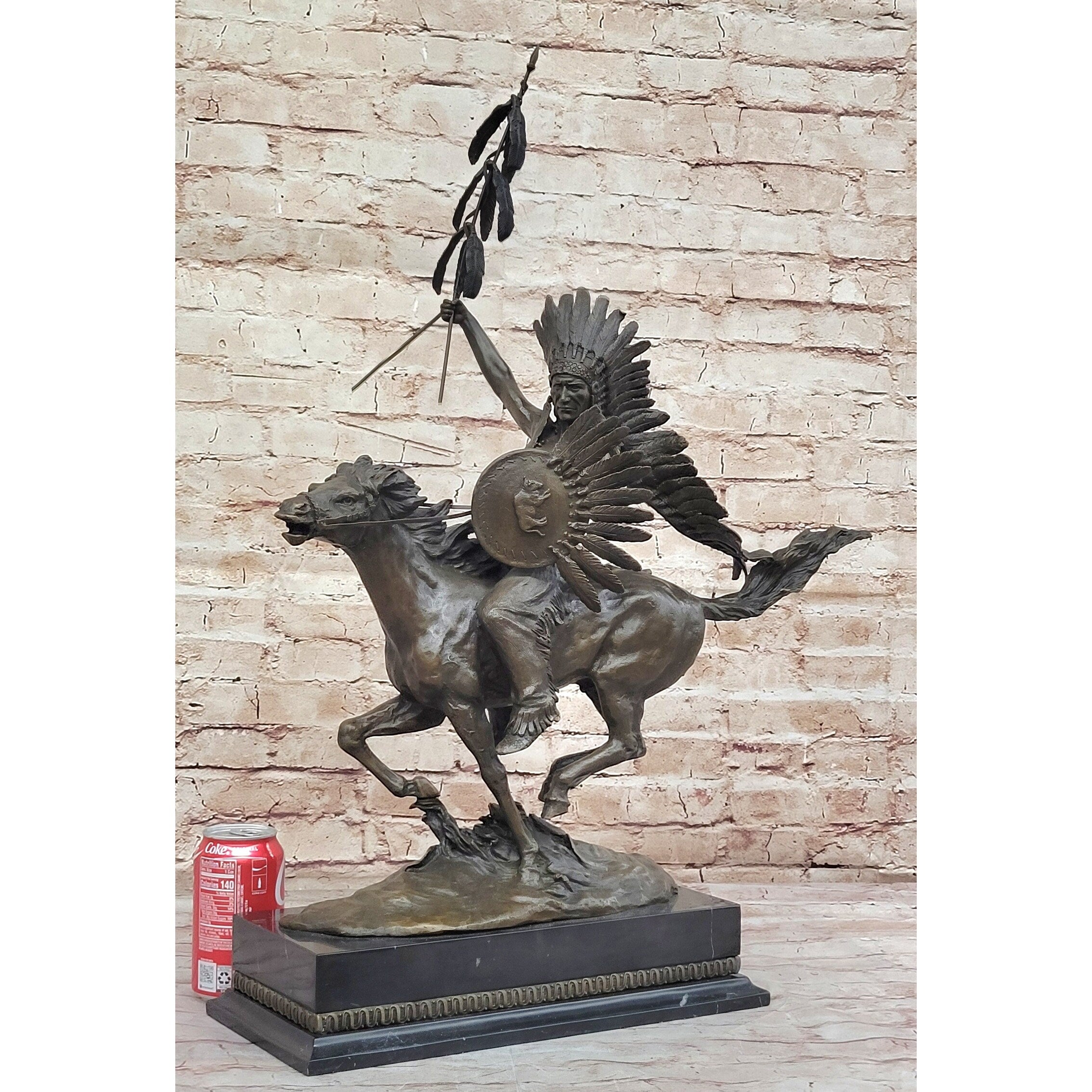 Native American Indian Warrior On Horseback - Signed Original Bronze Sculpture By Milo