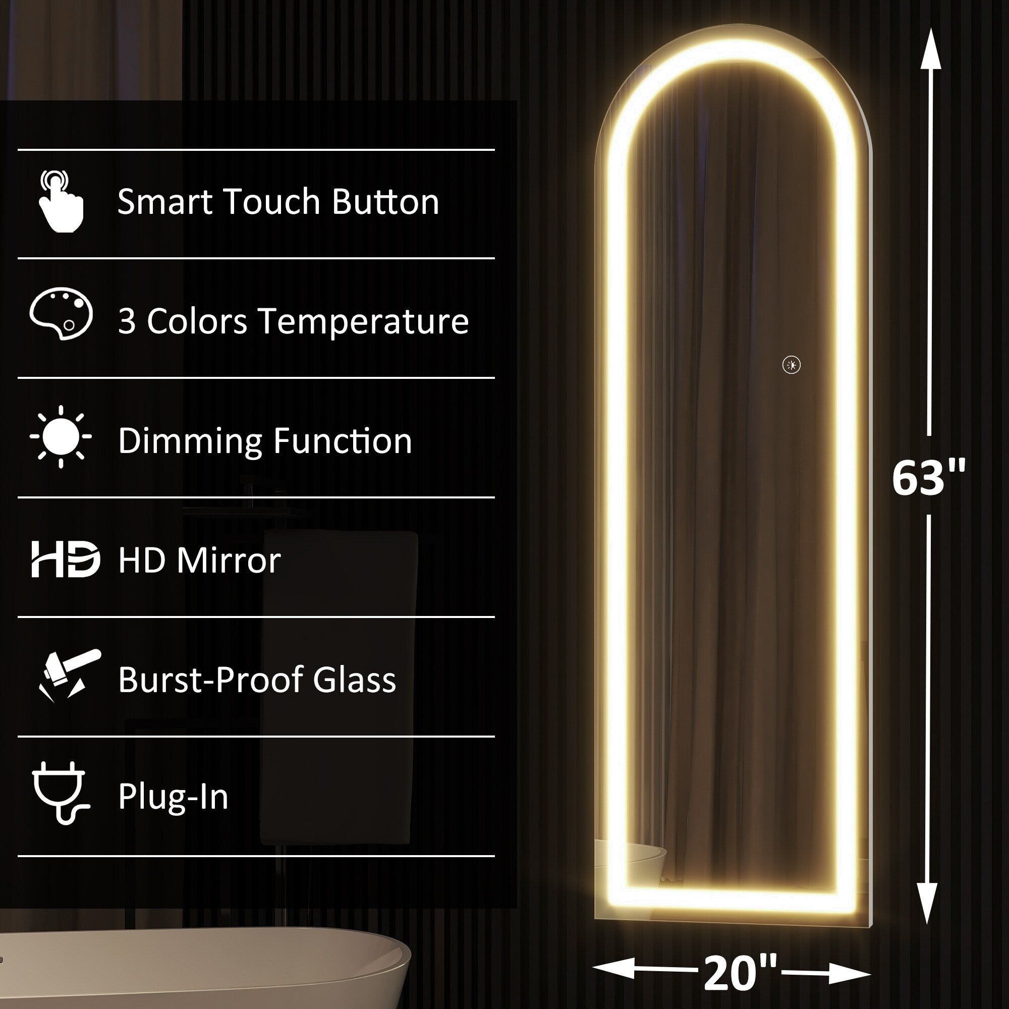 Full Length LED Bathroom Vanity Mirror - 63*20