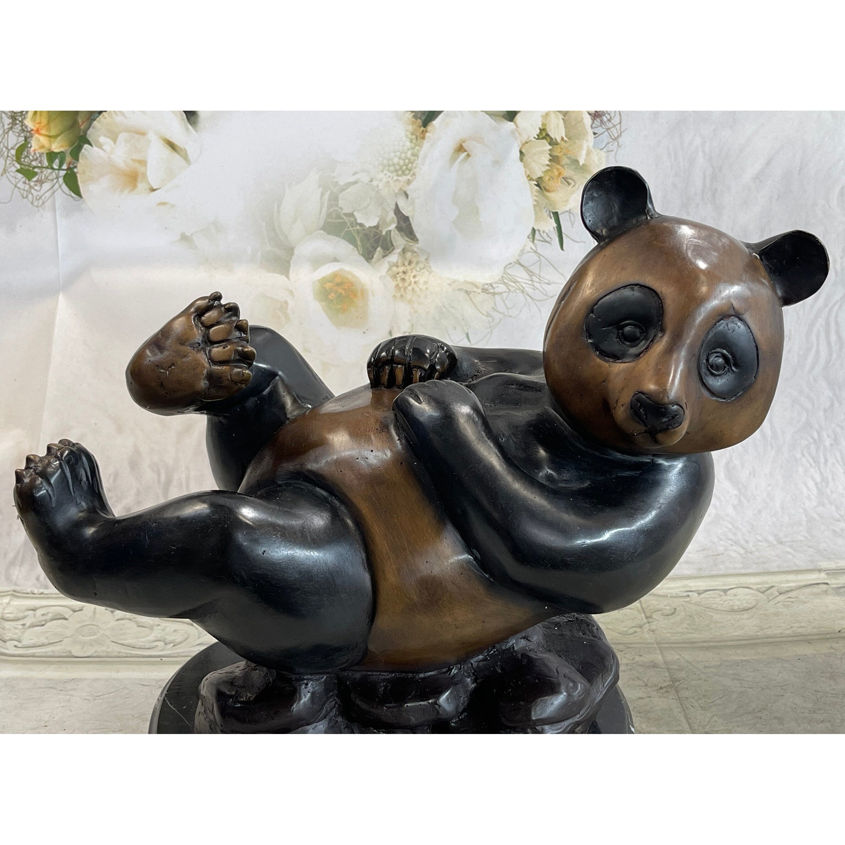 Ltd. Edition Numbered Lazy Chinese Panda Bear Bronze Sculpture Figurine Collectible 12 Inches X 15 Inches