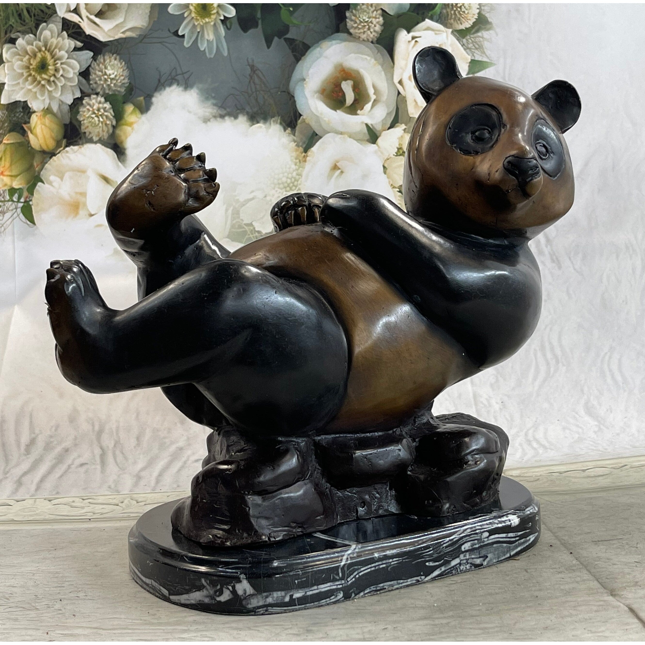 Ltd. Edition Numbered Lazy Chinese Panda Bear Bronze Sculpture Figurine Collectible 12 Inches X 15 Inches