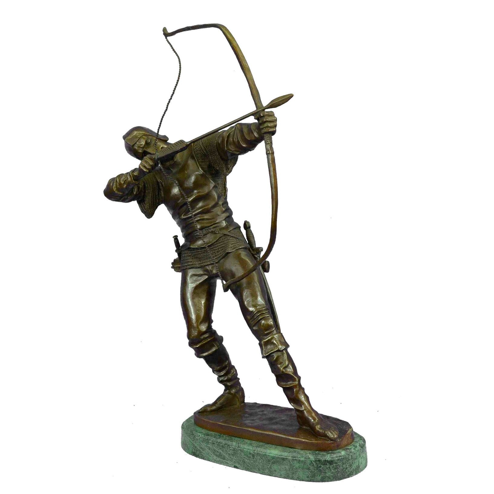 HandmadeBronze Sculpture Soldier Warrior Bow Arrow Hot Cast Green Marble