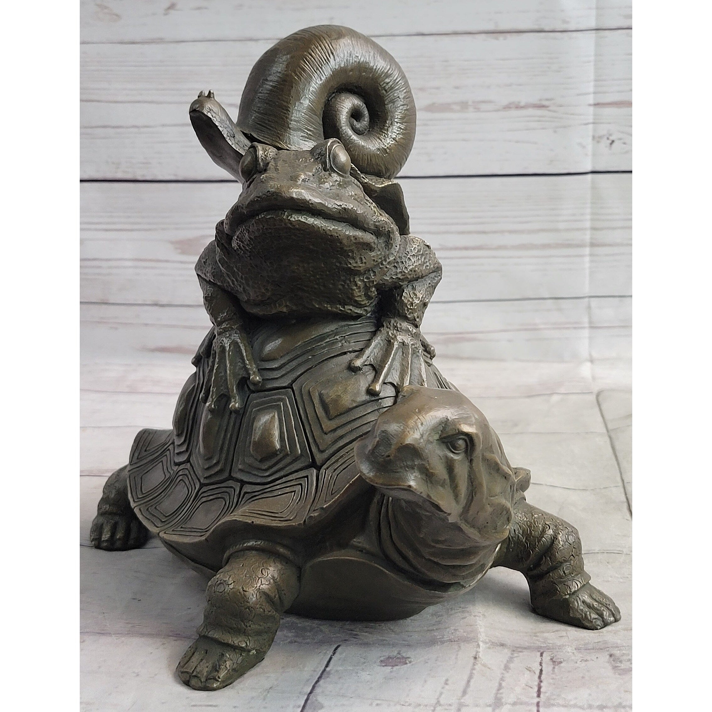 Tortoise Frog Snail Bronze Metal Figurine Sculpture Original Signed Art Figure