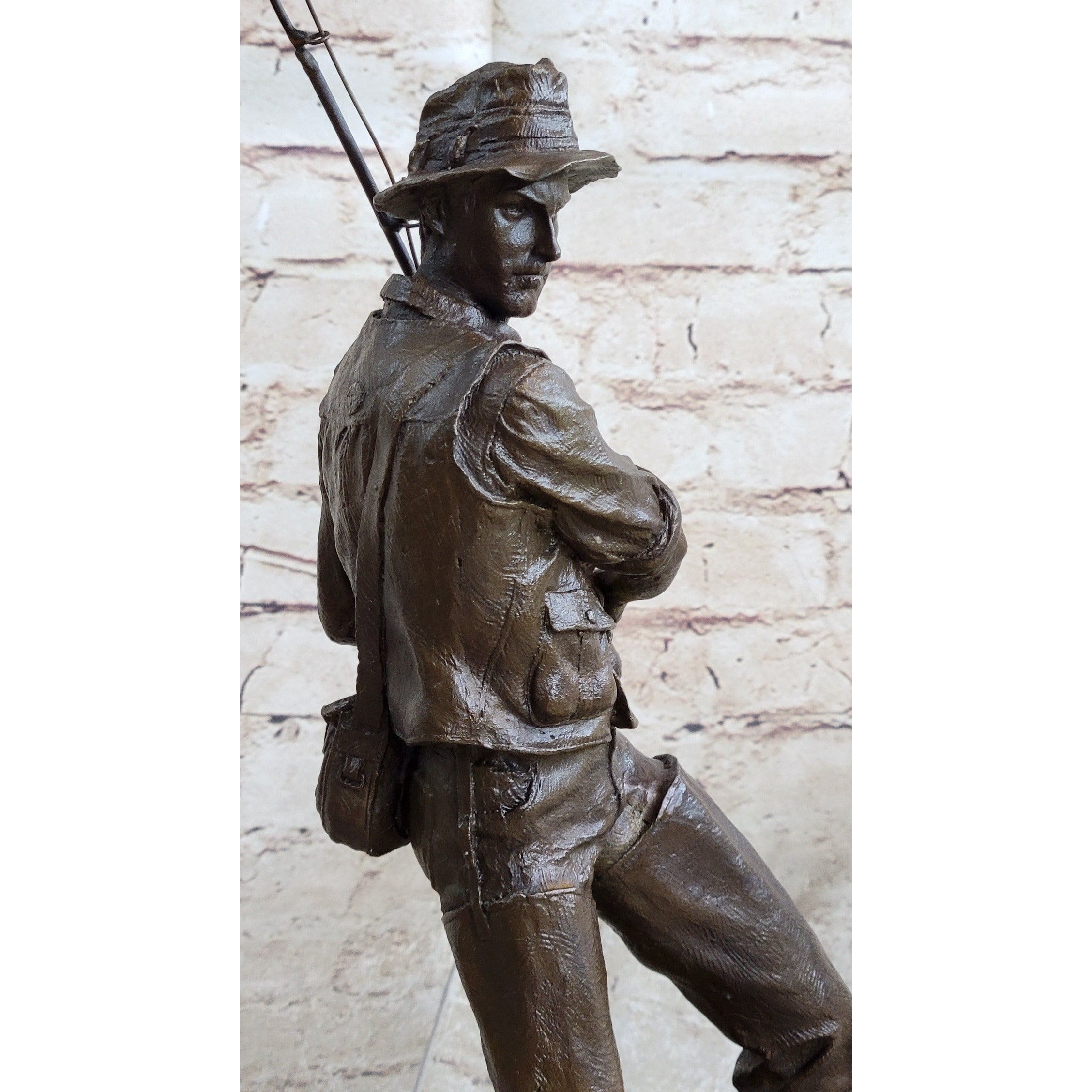 Fisherman Man Fishing Bronze Statue Sculpture Figure Decor 16 Inches X 8 Inches