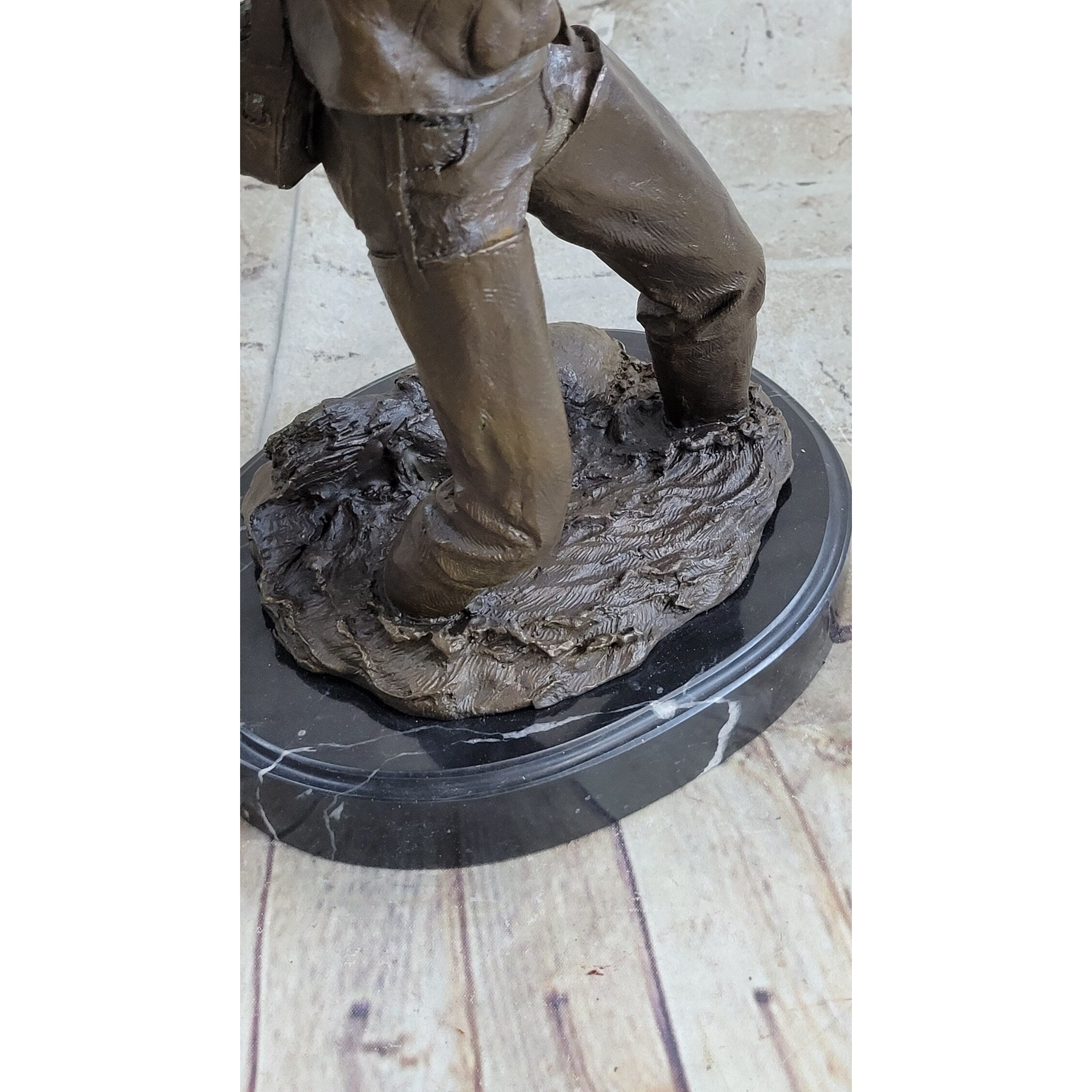 Fisherman Man Fishing Bronze Statue Sculpture Figure Decor 16 Inches X 8 Inches