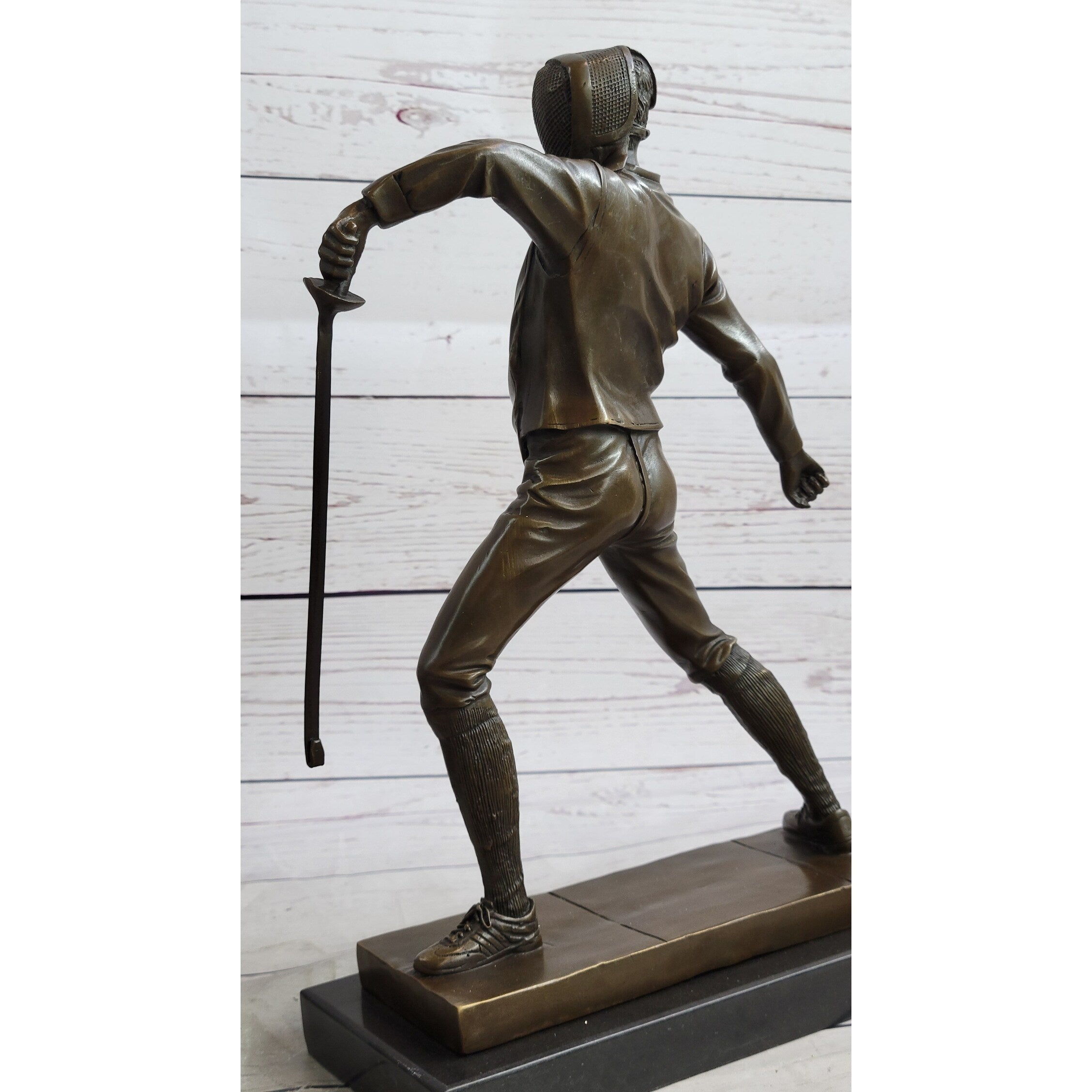 Pair Of Fencers Fencing Bronze Bookend Sculptures Figurines On Marble Base