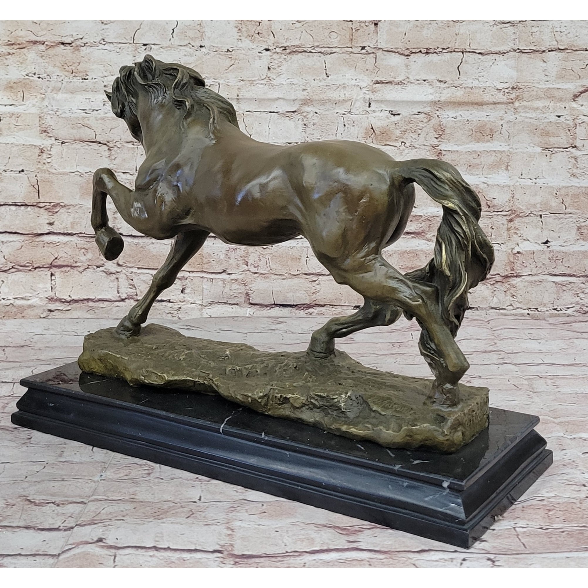 Thoroughbred Horse Show Dressage Stallion Mare Bronze Sculpture Statue Figure On Marble Base