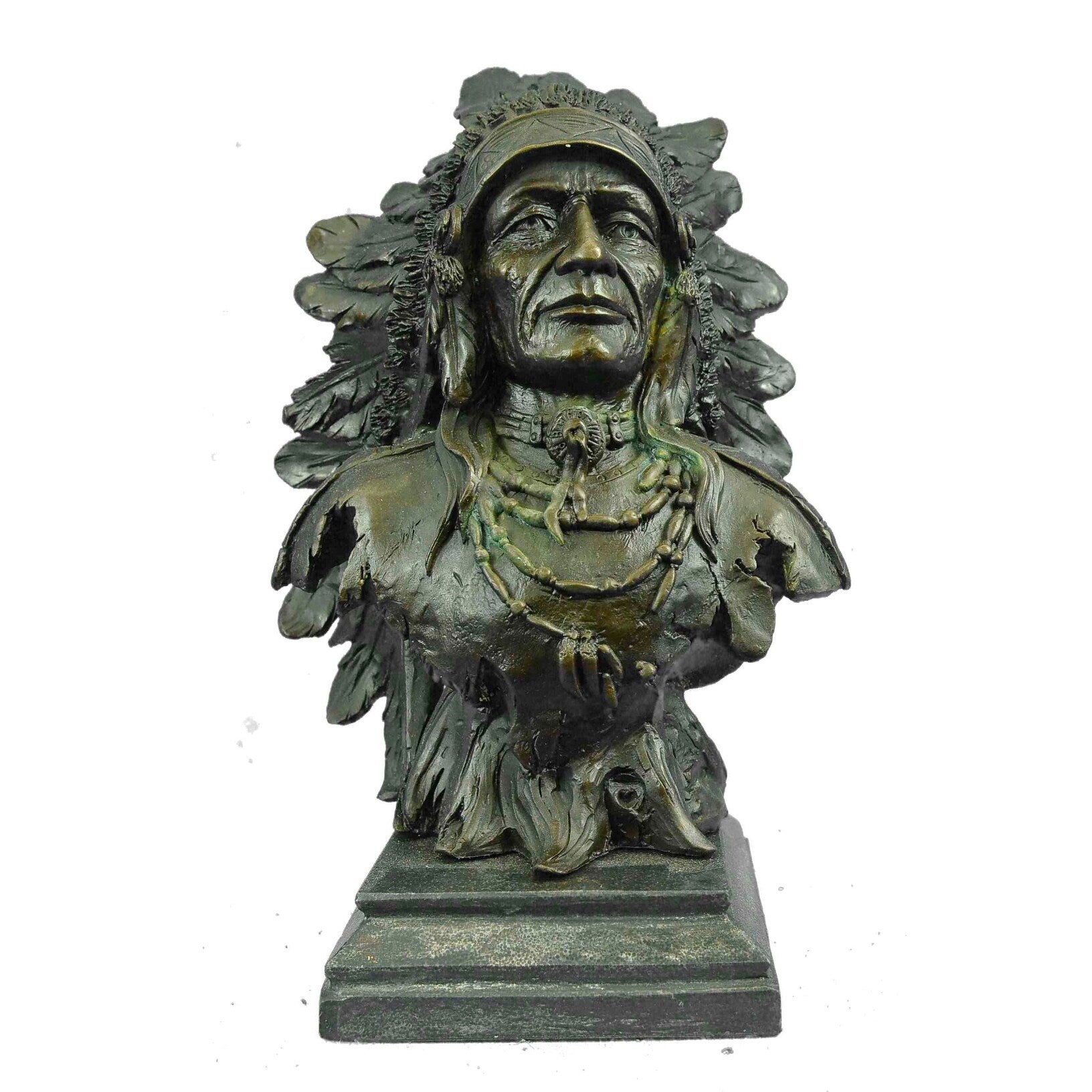 Signed Russell Native American Chief Hot Cast Bronze Sculpture Statue Figure Art