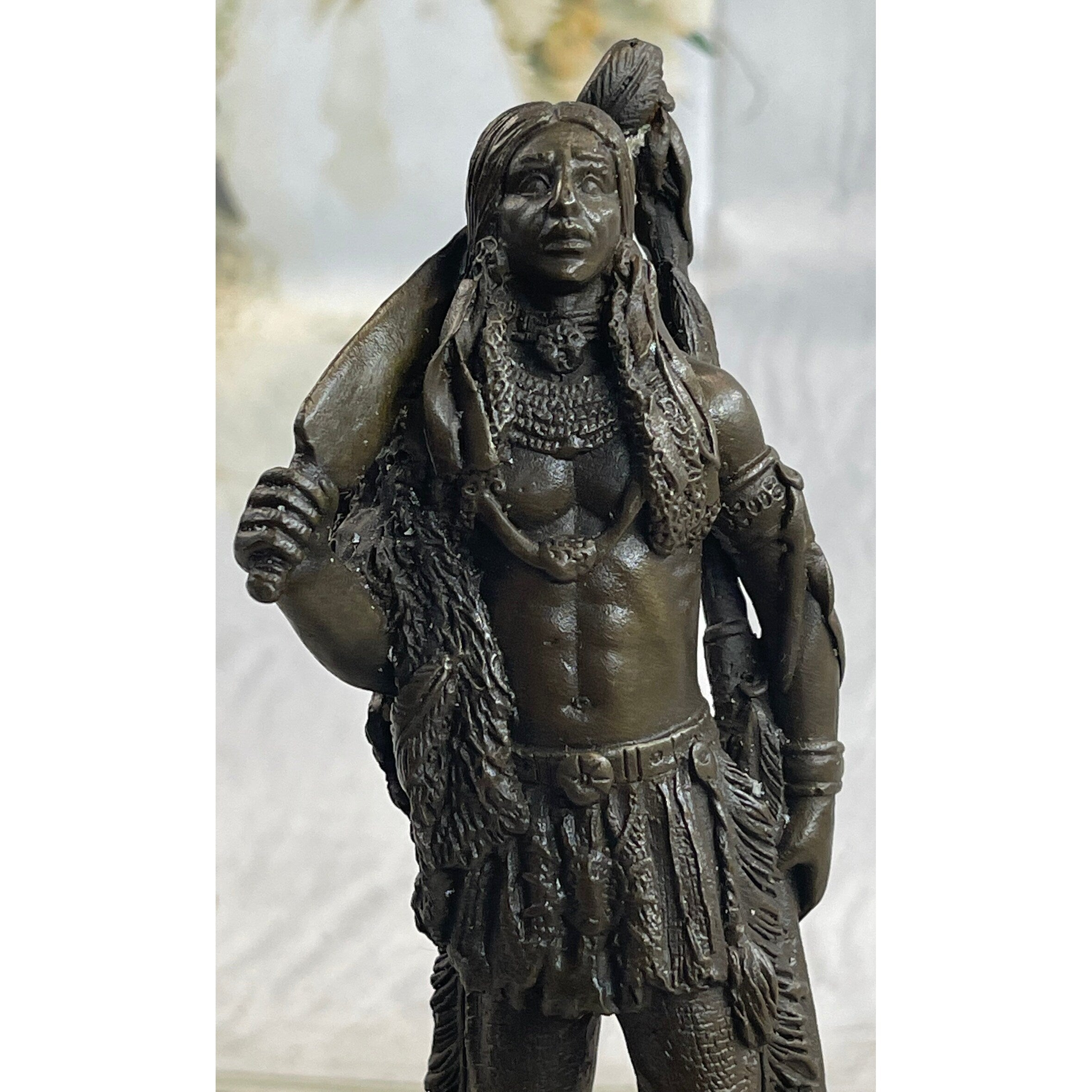 Signed American Warrior By Coypel Bronze Bookend Statue Sculpture Art Decor Gift