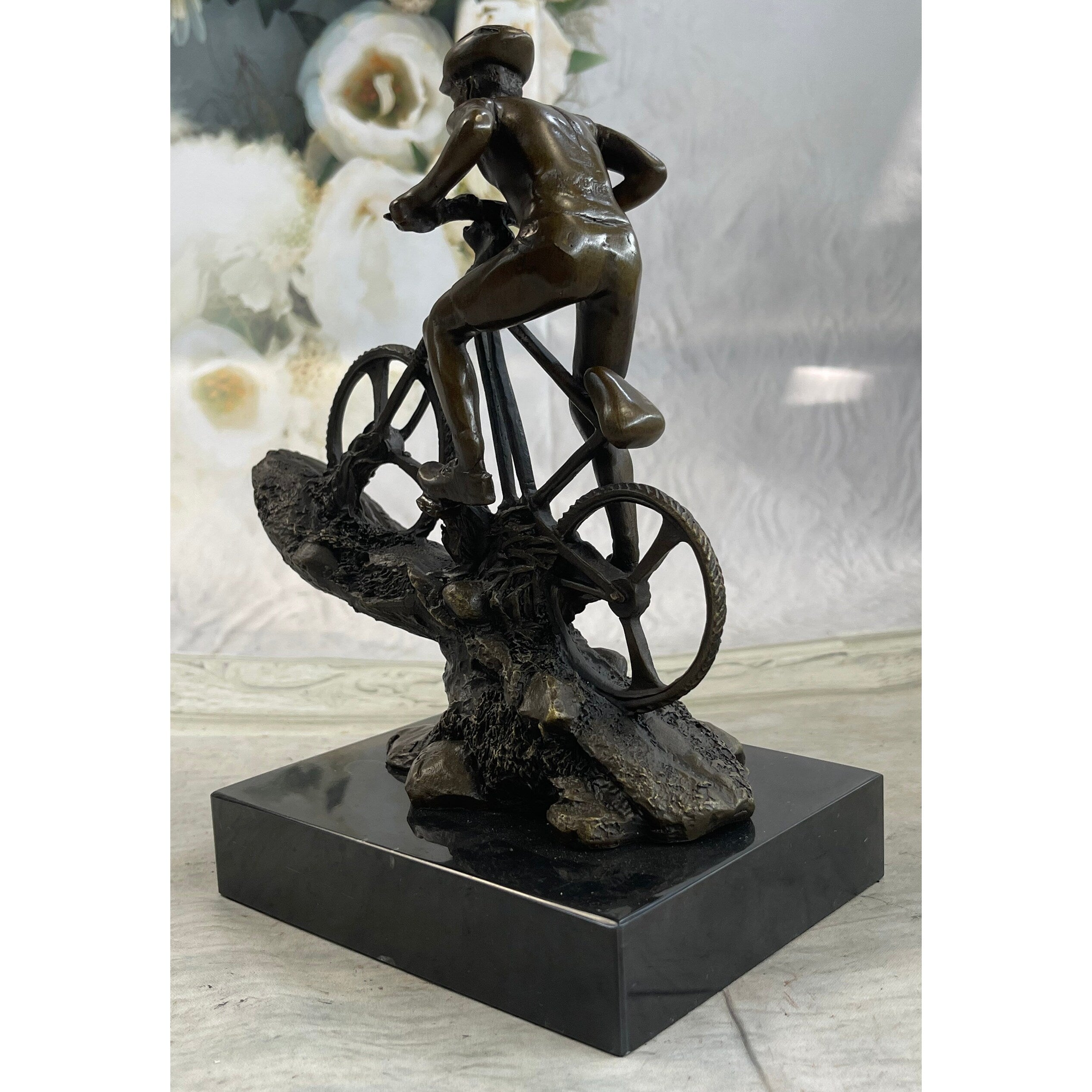 Signed: Nick Bronze Sculpture Biking Sport Statue Man On Bike Bicycle Great Deal!