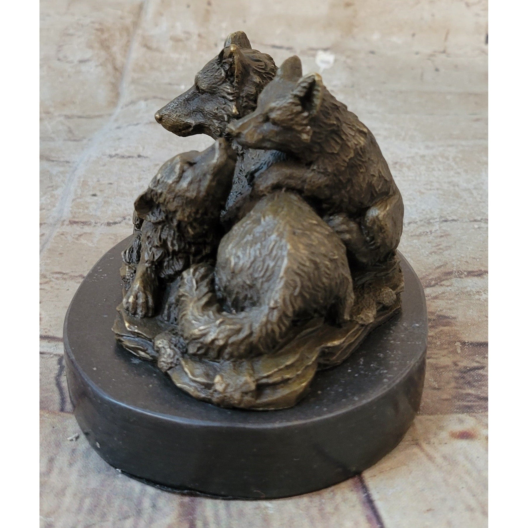 Art Decor Marble Bronze Sculpture Statue Wolf Cub Bust Wild Life Garden Figurine