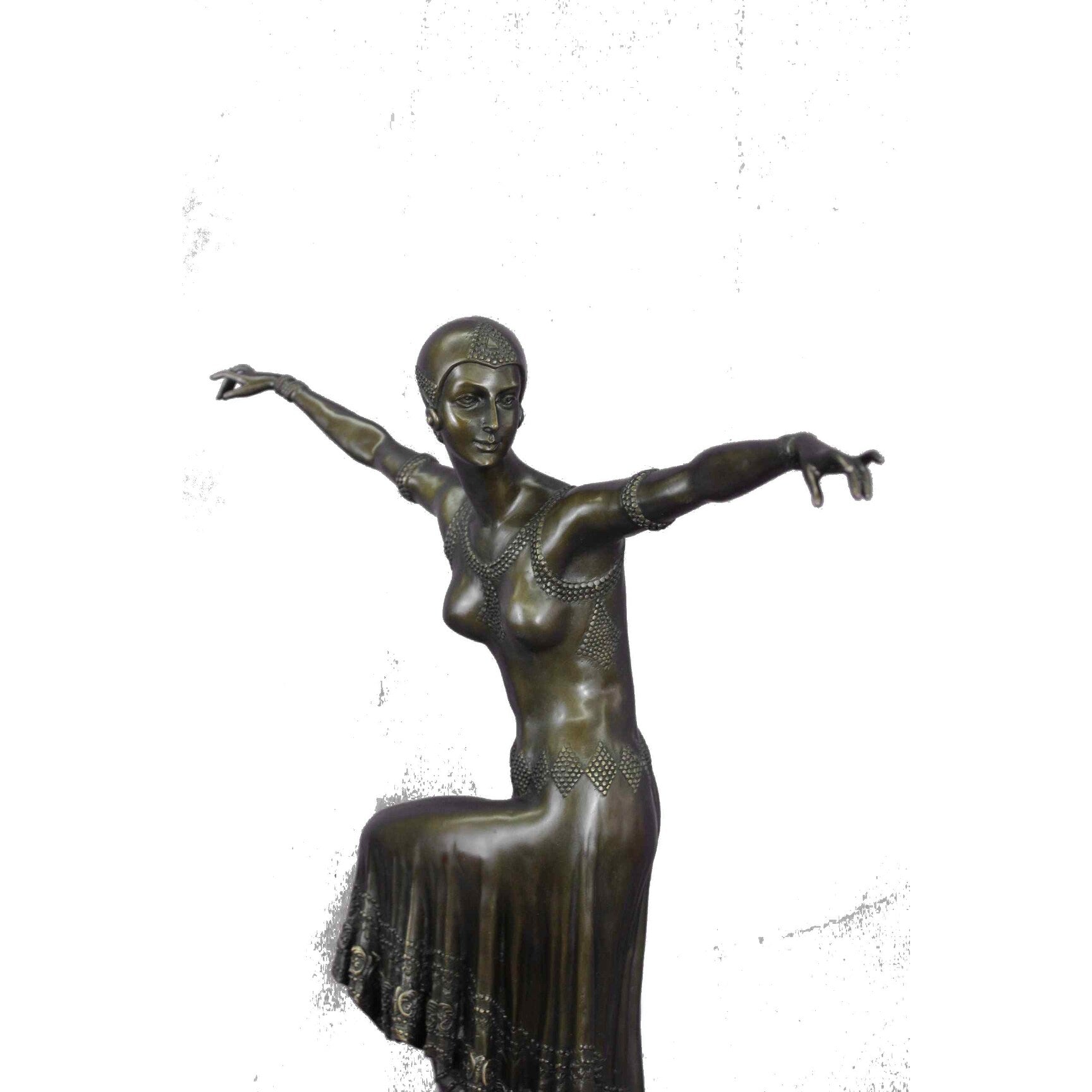 Large Dimitri Chiparus Dancer Art Deco Bronze Sculpture Marble Base Figurine 27 Inches