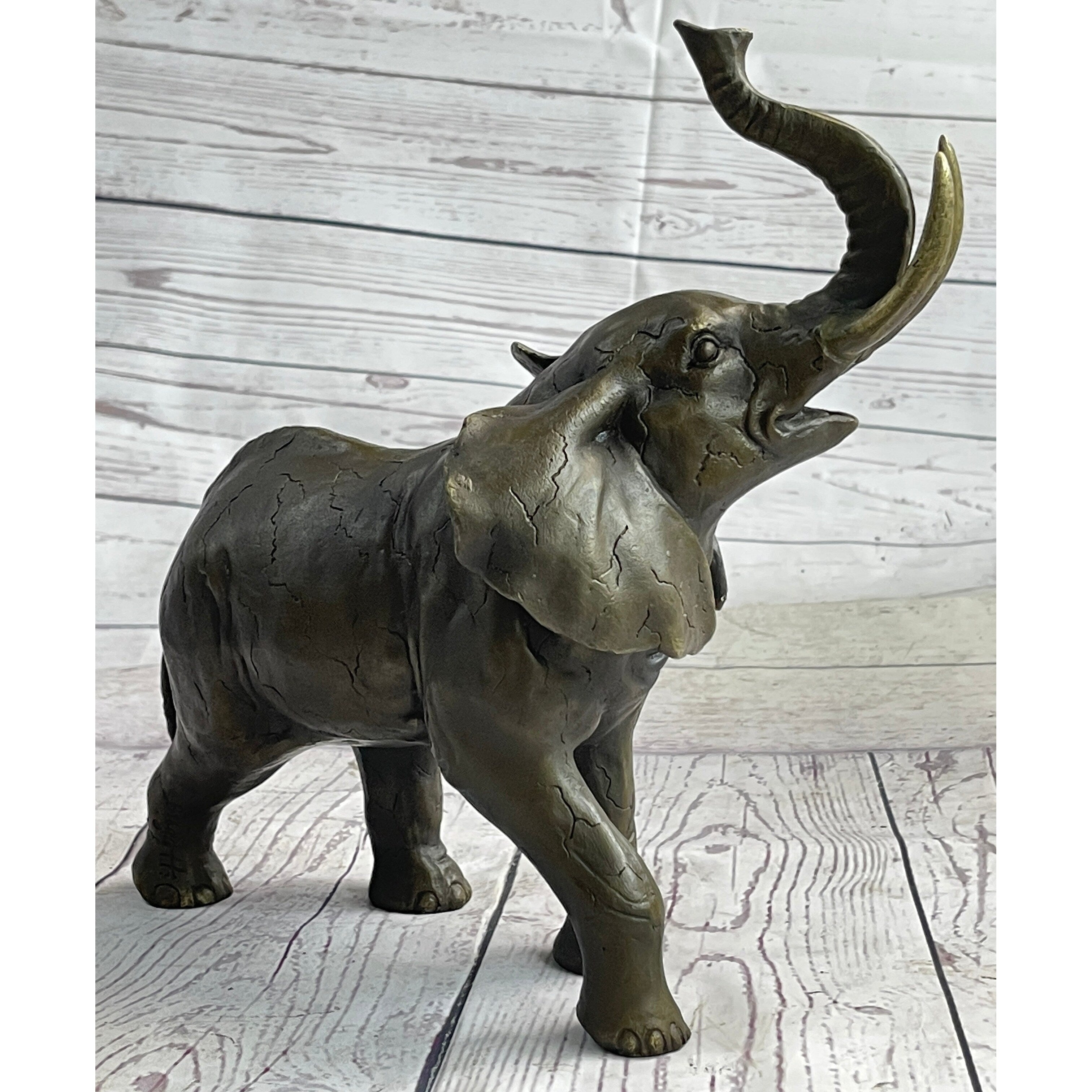 Elephant Bronze Metal Figurine Figure Sculpture Decor 11 Inches X 13 Inches