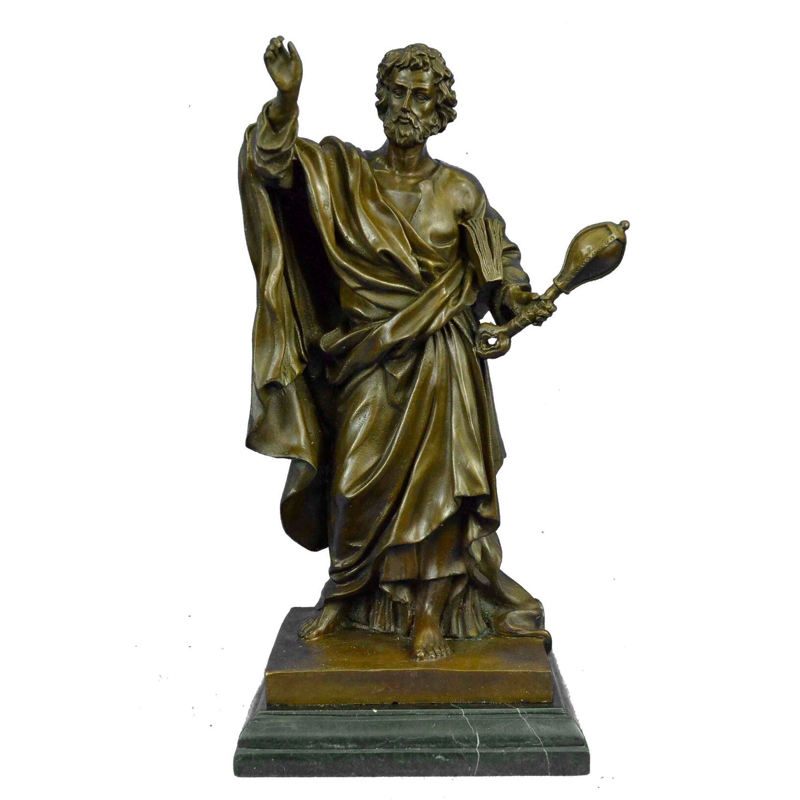 Signed Moreau Saint Religon Church St. Peter Bronze Sculpture Marble Base Figure