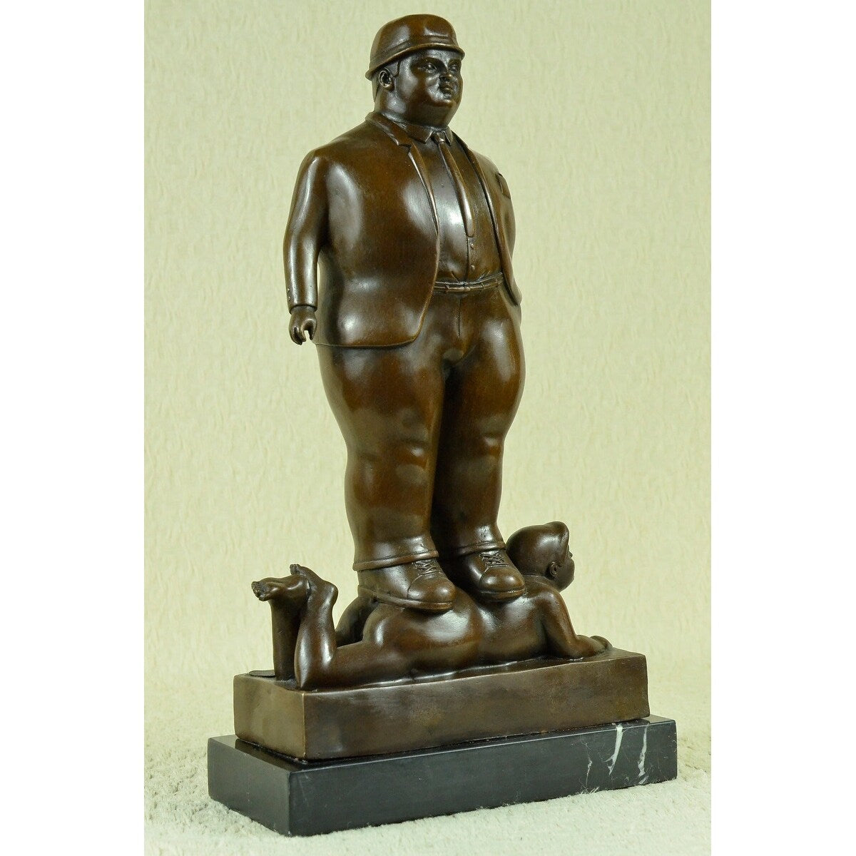 Signed Large Botero English Man Standing Over His Wife Bronze Sculpture Statue