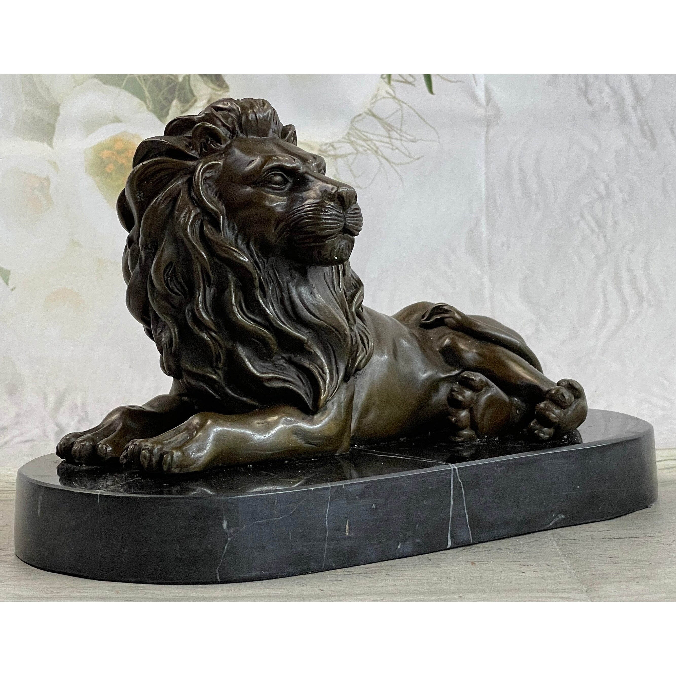 Guardian Lion Bronze Metal Statue Sculpture Desktop Signed Art Marble Base 6 Inches X 10 Inches