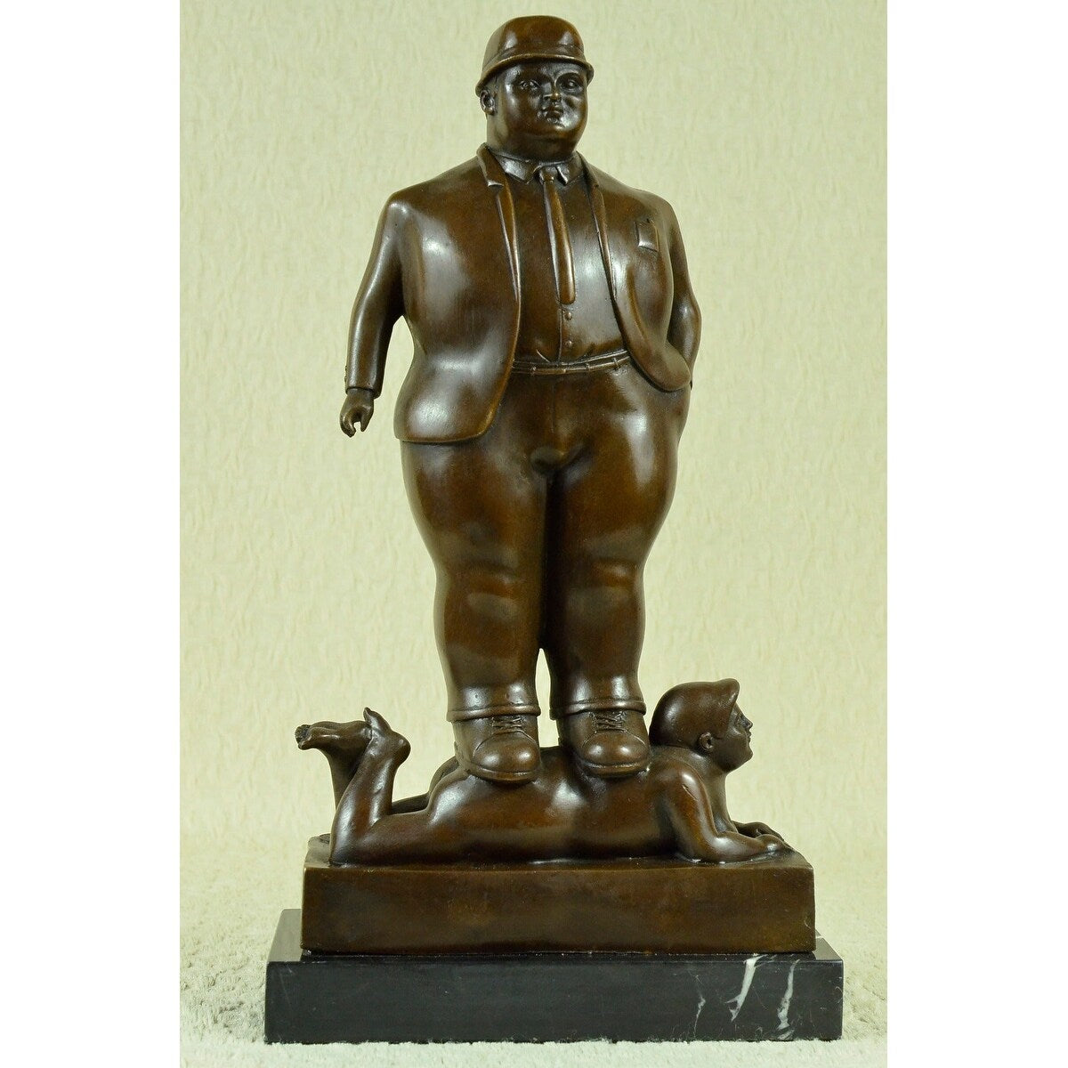 Signed Large Botero English Man Standing Over His Wife Bronze Sculpture Statue