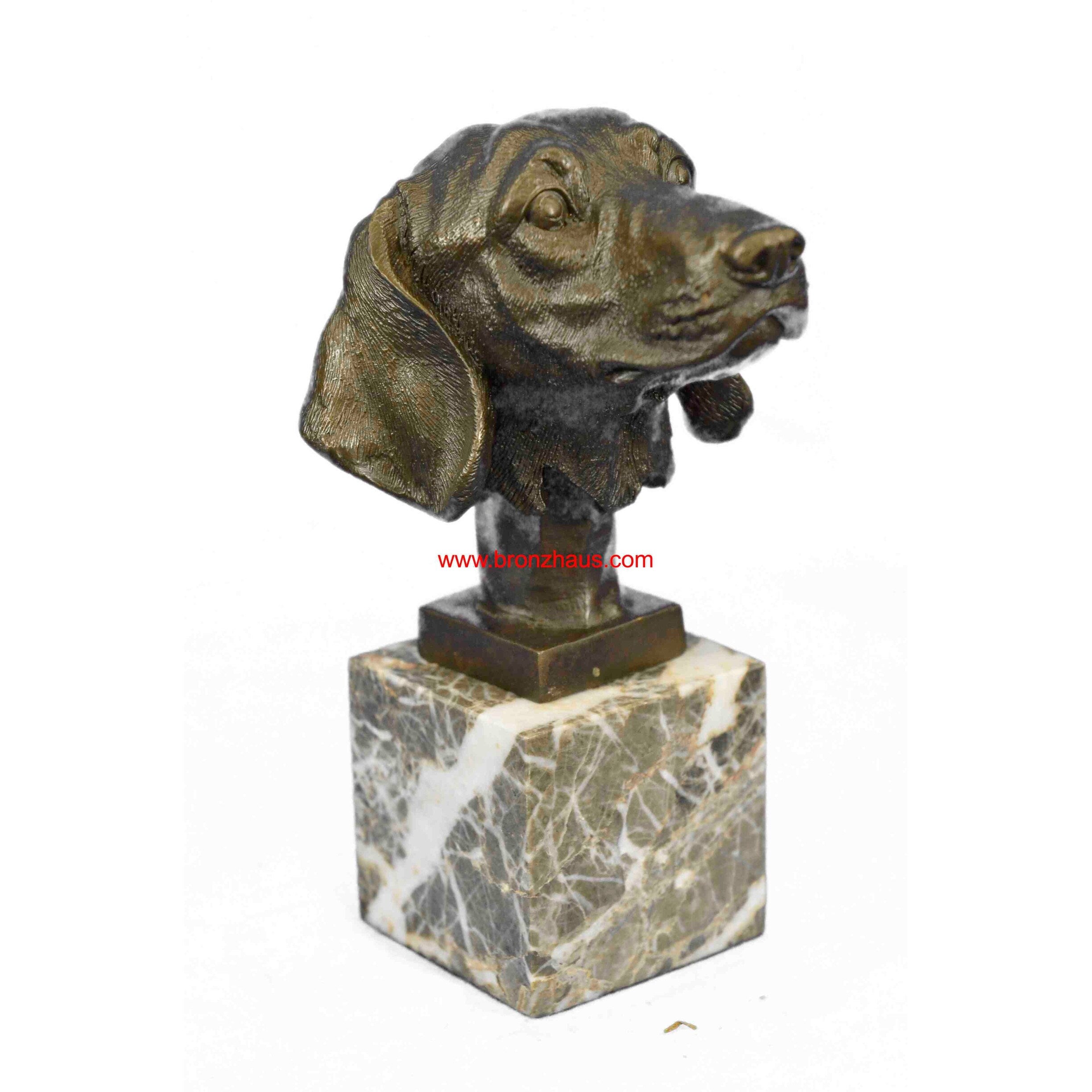 Dachshund Sausage Dog Bronze Head Bust Bookend Book-End Sculpture Statue Figure