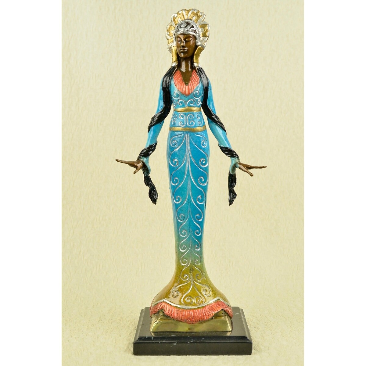 Tall Indian Girl Warrior Bronze Statue Sculpture On Marble Base Figurine Figure