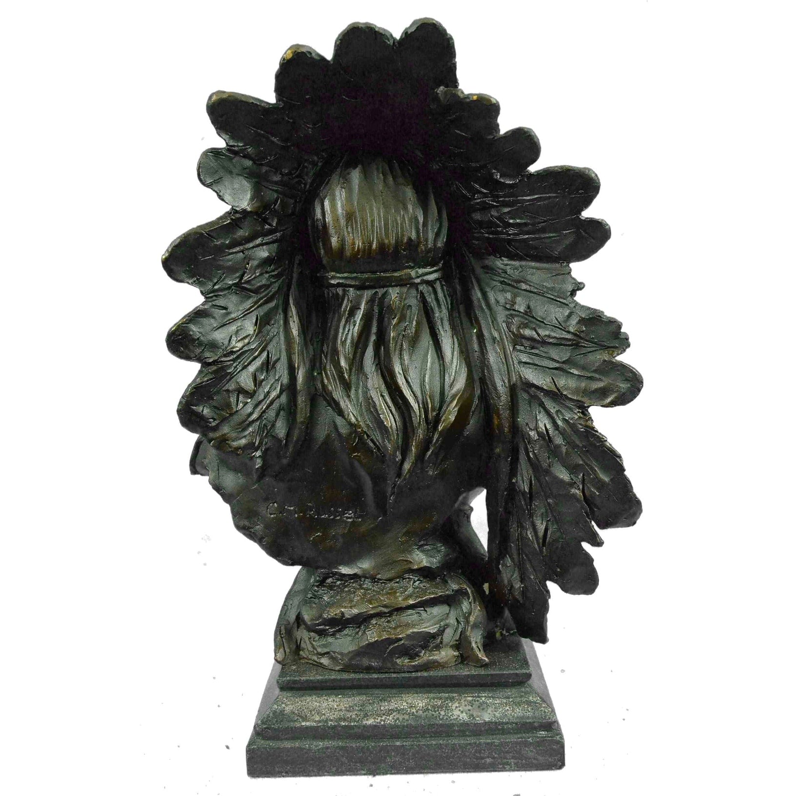 Signed Russell Native American Chief Hot Cast Bronze Sculpture Statue Figure Art