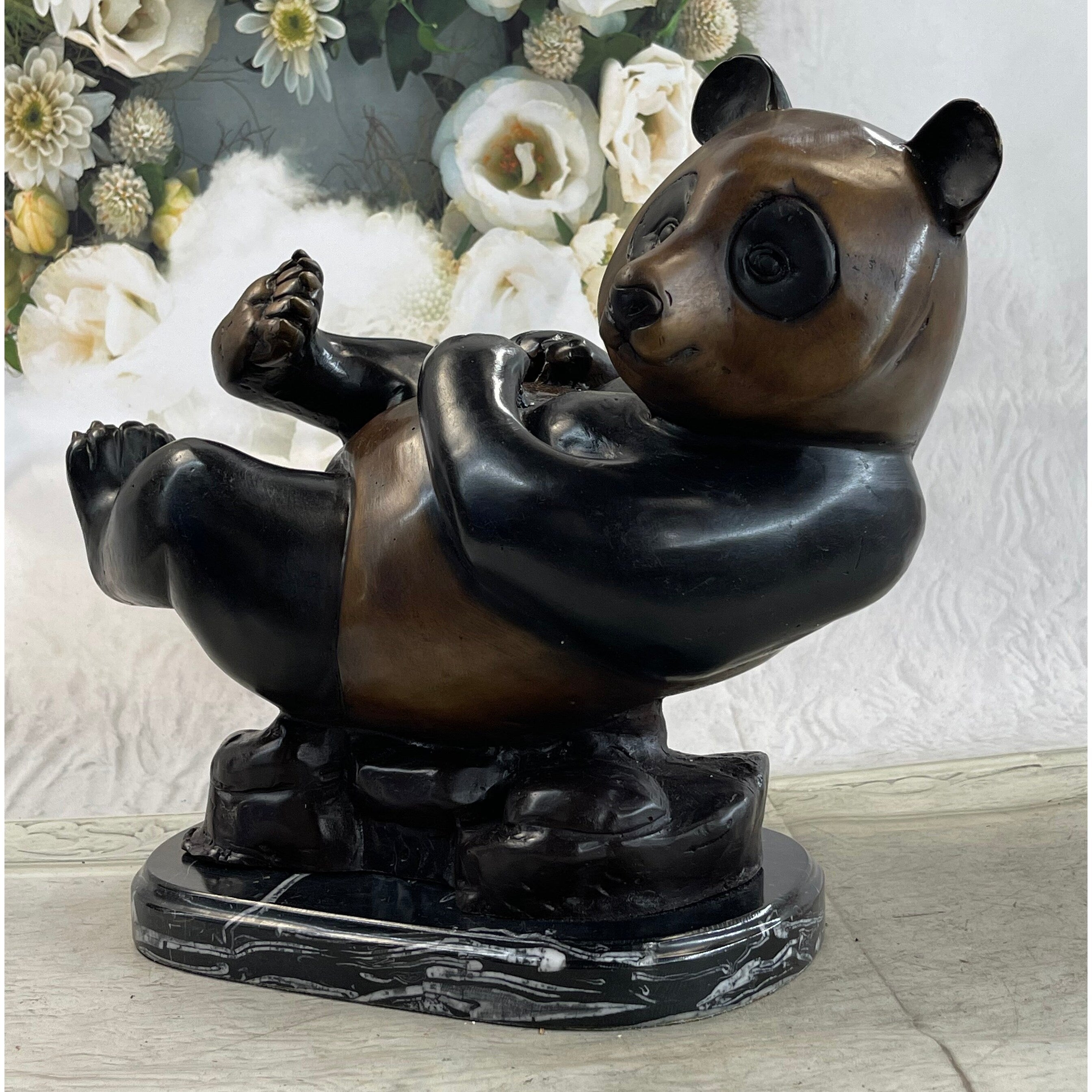 Ltd. Edition Numbered Lazy Chinese Panda Bear Bronze Sculpture Figurine Collectible 12 Inches X 15 Inches