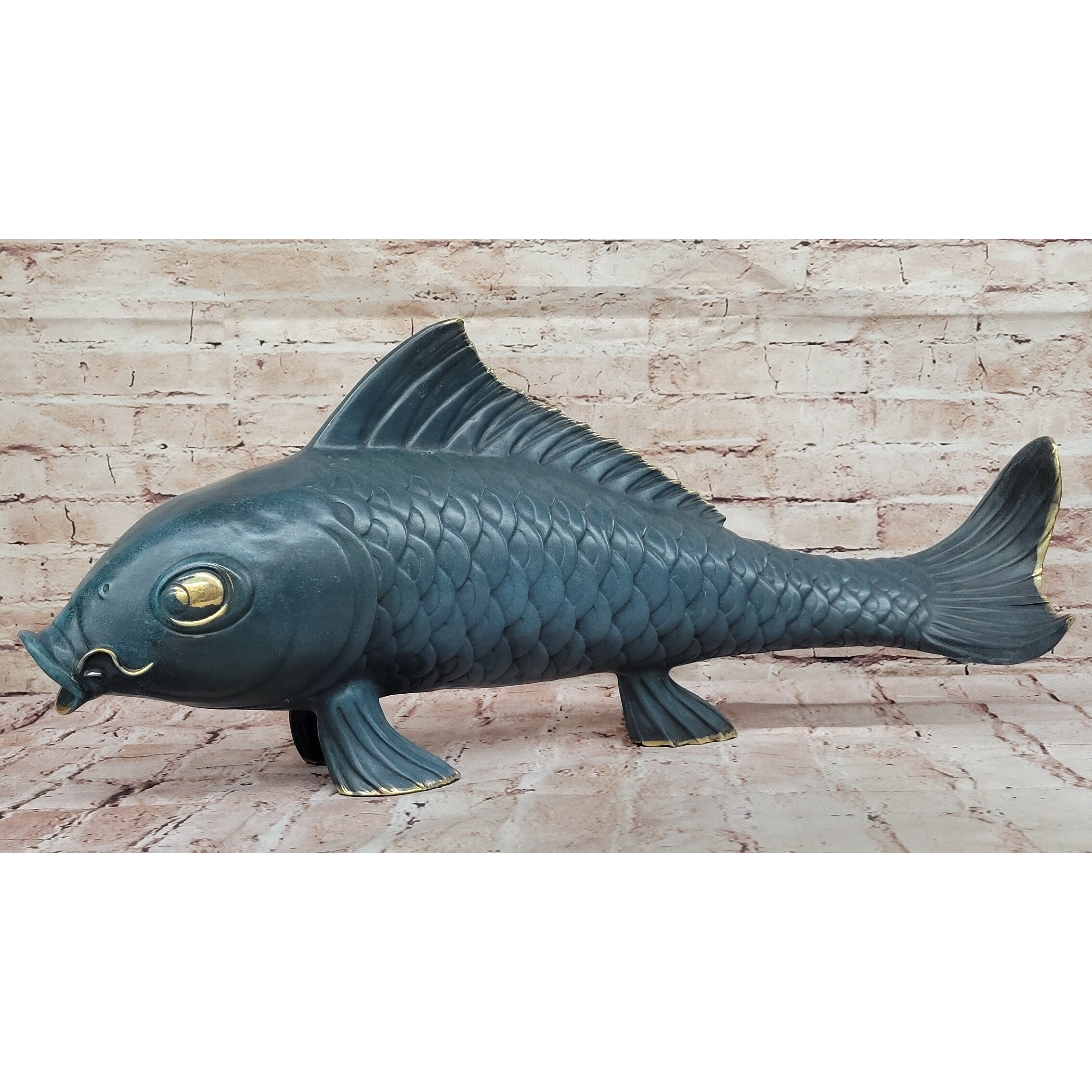 Bronze Koi Fish Sculpture – Large Decorative Asian-Inspired Art Piece With Gold Accents