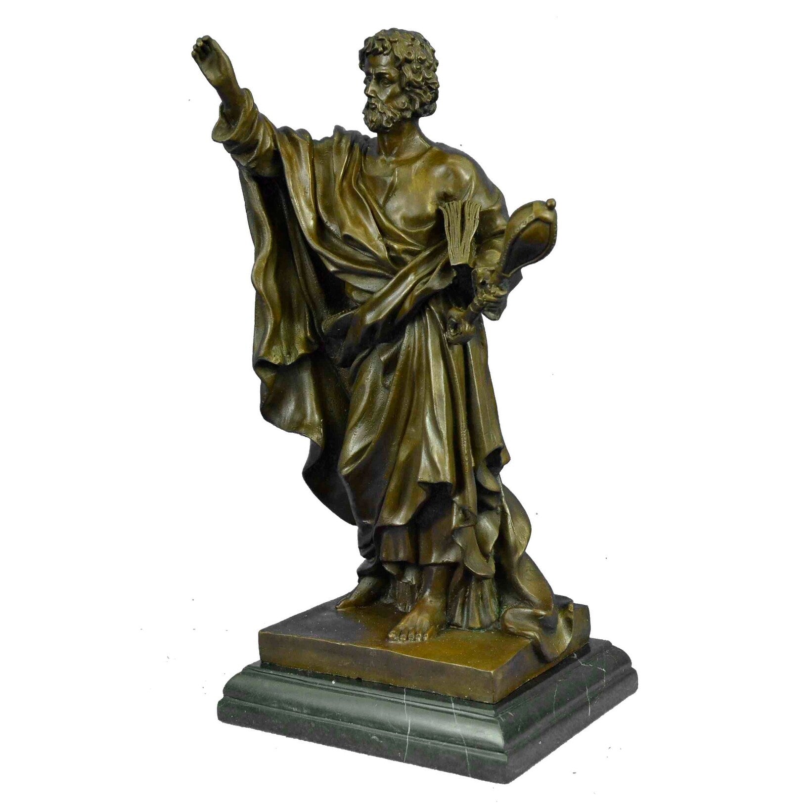 Signed Moreau Saint Religon Church St. Peter Bronze Sculpture Marble Base Figure