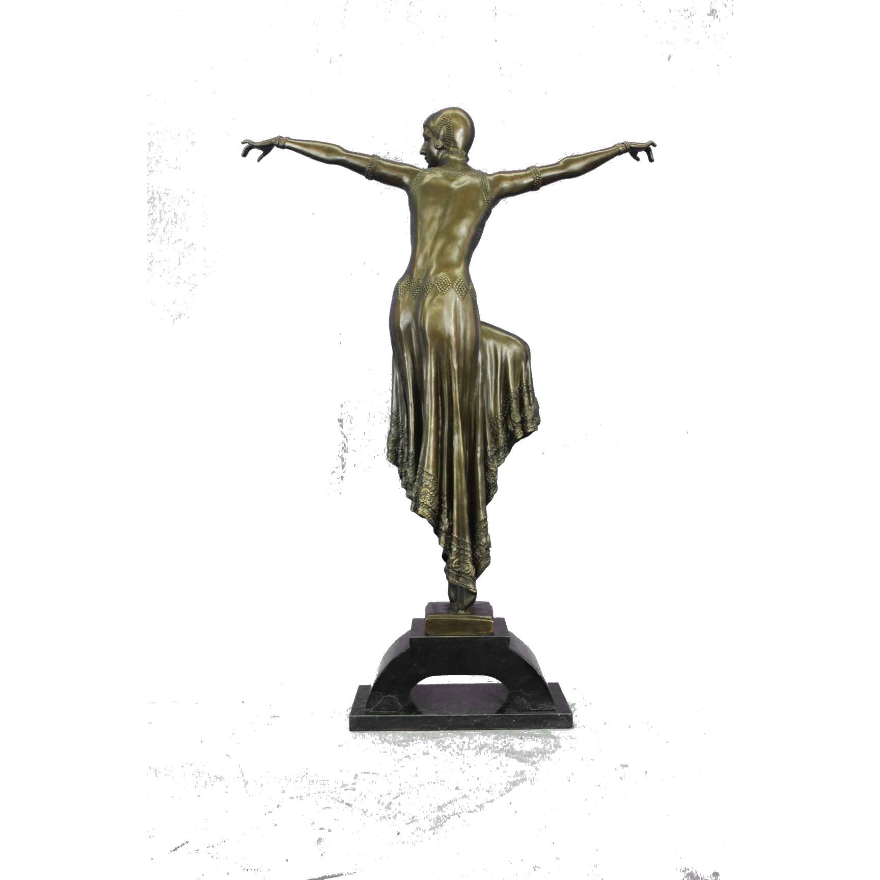 Large Dimitri Chiparus Dancer Art Deco Bronze Sculpture Marble Base Figurine 27 Inches