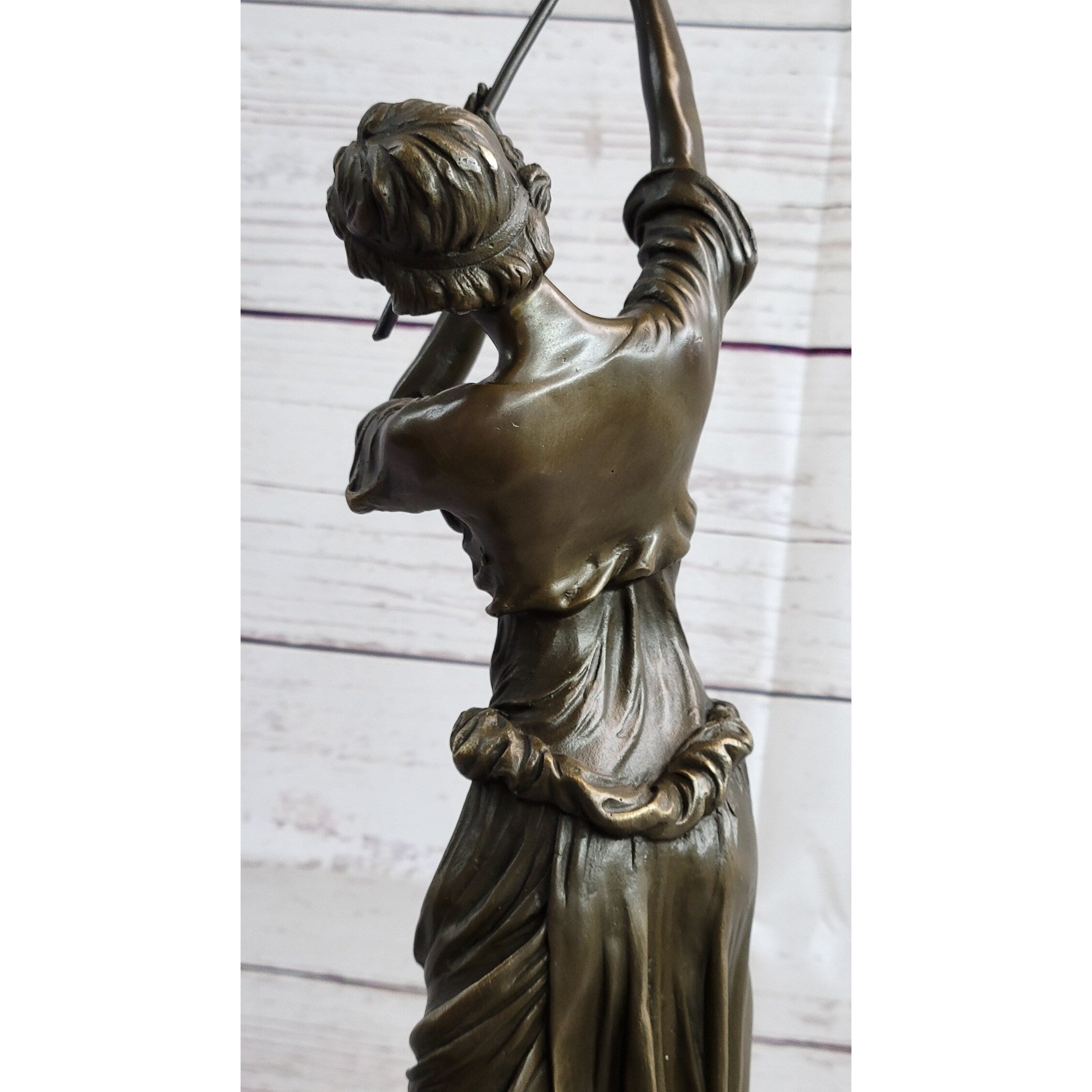 Clical French Flautist Girl Playing Flute Bronze Sculpture Statue Vintage Style Decor