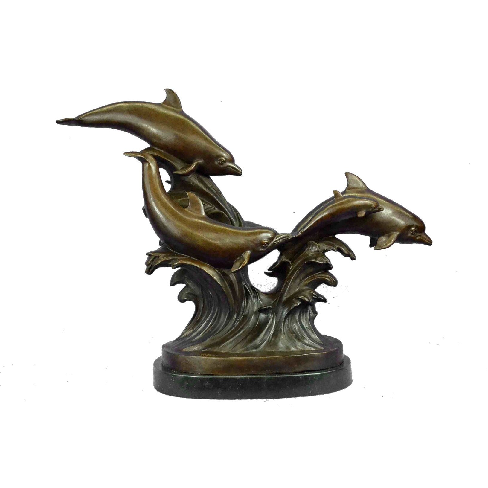 Clearance Sale Imitative Dolphins Riding Wave Bronze Sculpture Hot Cast Marine Figure