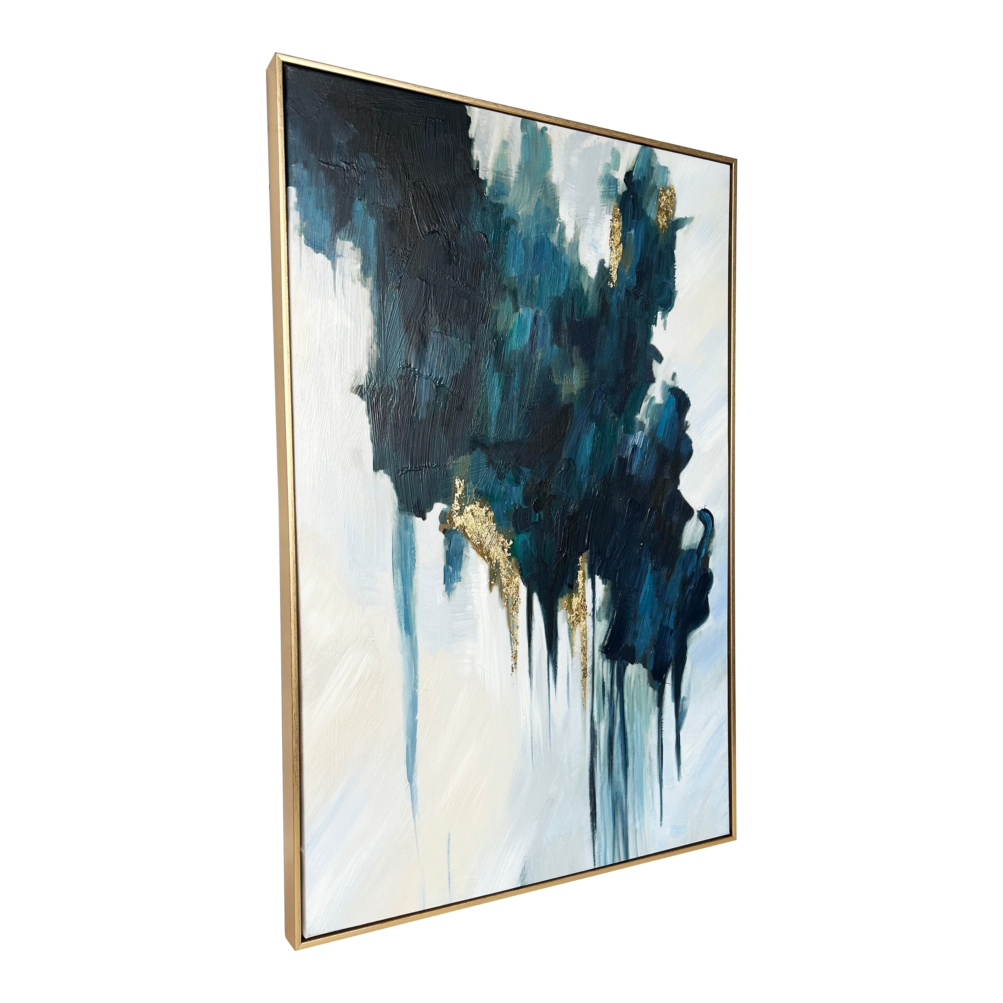 Turquoise Glimmer Abstract Hand Painted Floating Framed Wall Art Print, 24x36 Inches by Gallery 57