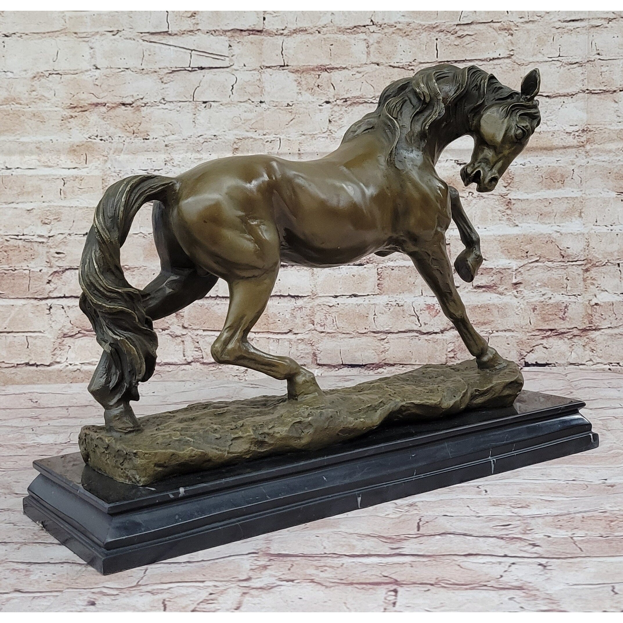 Thoroughbred Horse Show Dressage Stallion Mare Bronze Sculpture Statue Figure On Marble Base